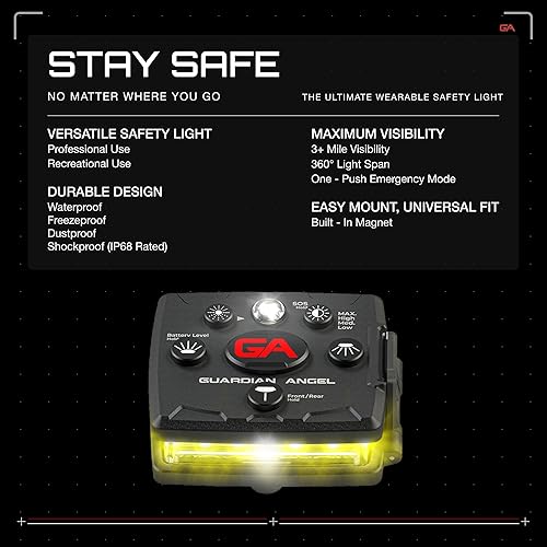 Miniatura 2 de Guardian Angel Luces de seguridad de la serie Micro, dispositivo de baliza (parte delantera amarilla y trasera amarilla)  Luz LED recargable y manos