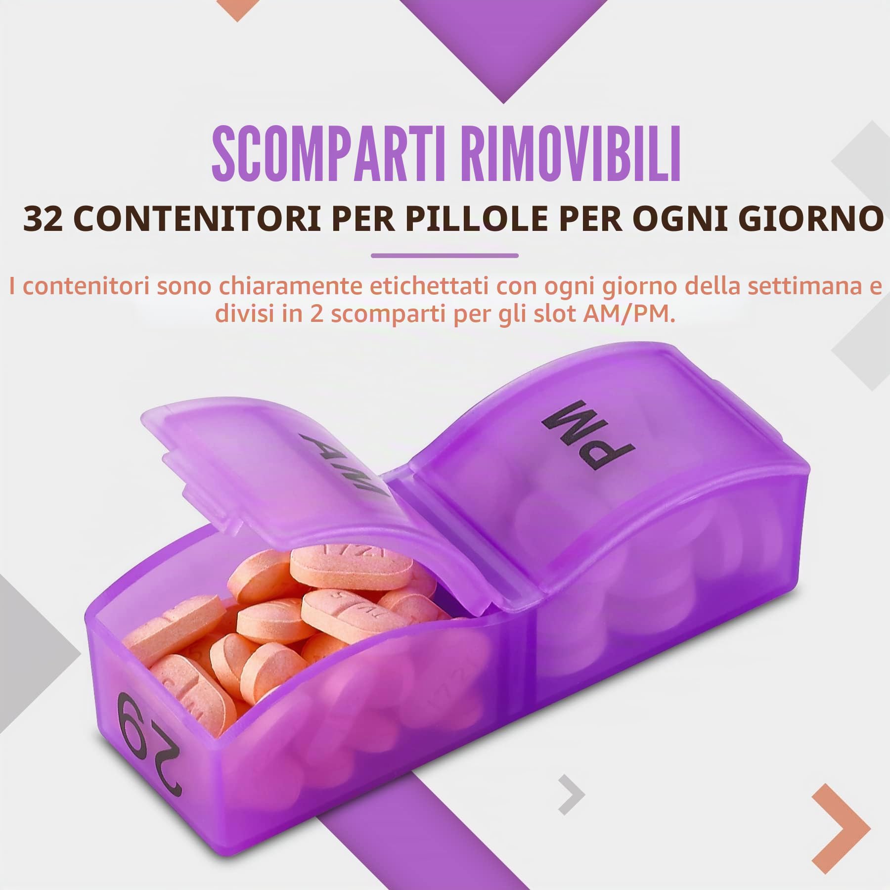 Organizer mensile per pillole 32 scomparti mattina e sera vitamine medicinali