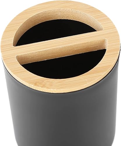 Miniatura 8 de Garosa Juego de 4 accesorios de baño de bambú, impermeable, juego de regalo de plástico para cepillo de dientes, dispensador de loción, caja de