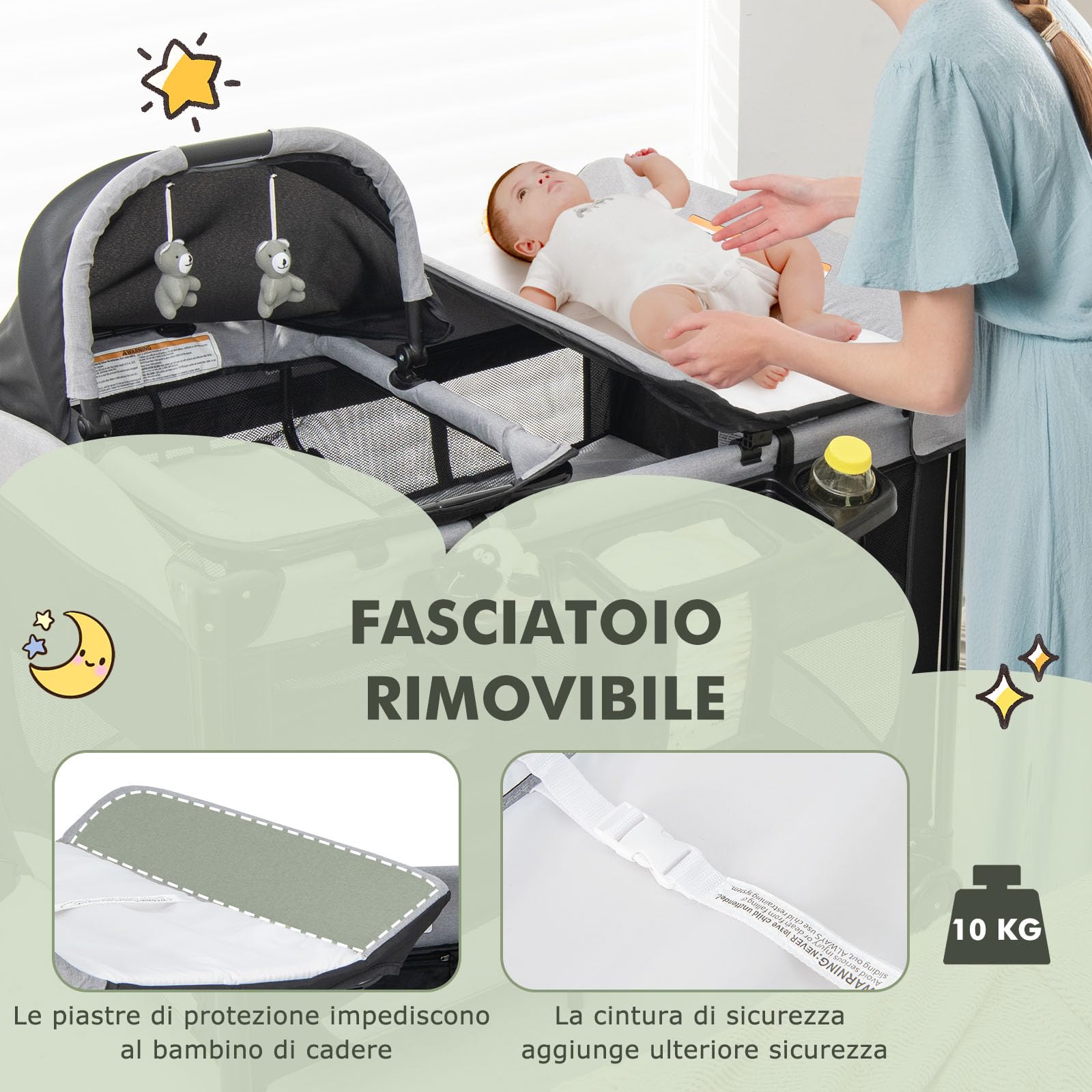 RELAX4LIFE 5-in-1 Lettino da Campeggio per Bambini, Culla Neonato Fianco Letto, Lettino Neonato con Materasso, Ruote Bloccabili e Borsa per il Trasporto, per Bambini 0-36 Mesi (Nero)
