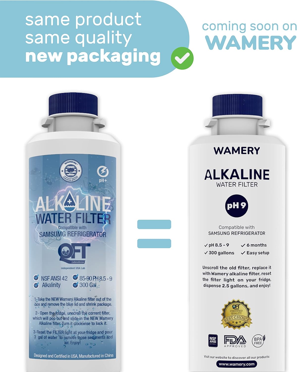 Wamery Alkaline Refrigerator Water Filter Replacement - Model DA29-00020B (HAF-CIN/EXP), 6-Month/300-Gallon, Twist-In Tool-Free Install, IAPMO to NSF/ANSI 42, 1 Pack