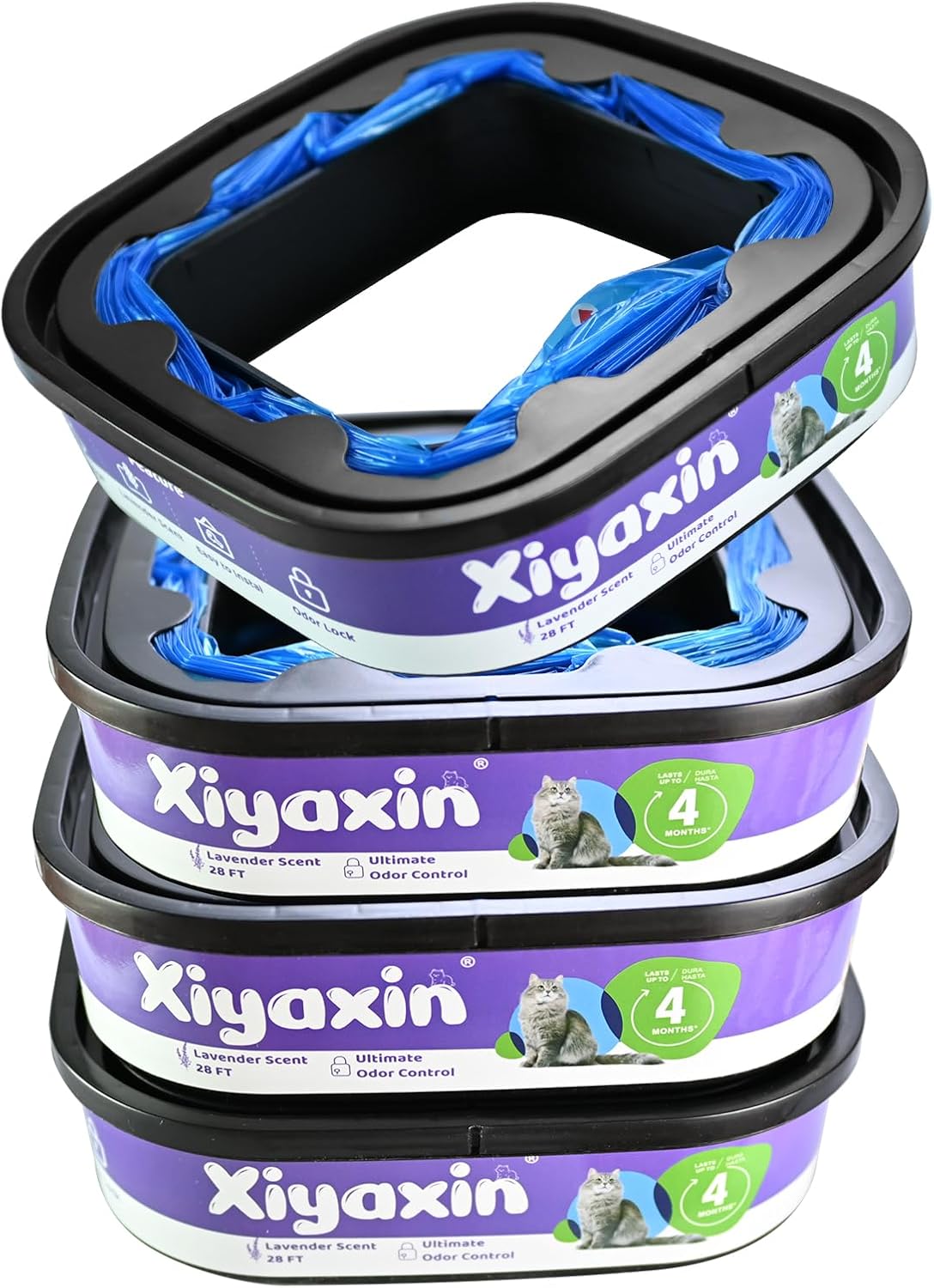4 Pack Cat Litter Refill Bags Cartridges Compatible with Genie Cat Standard, Plus and XL Pails Odor Control