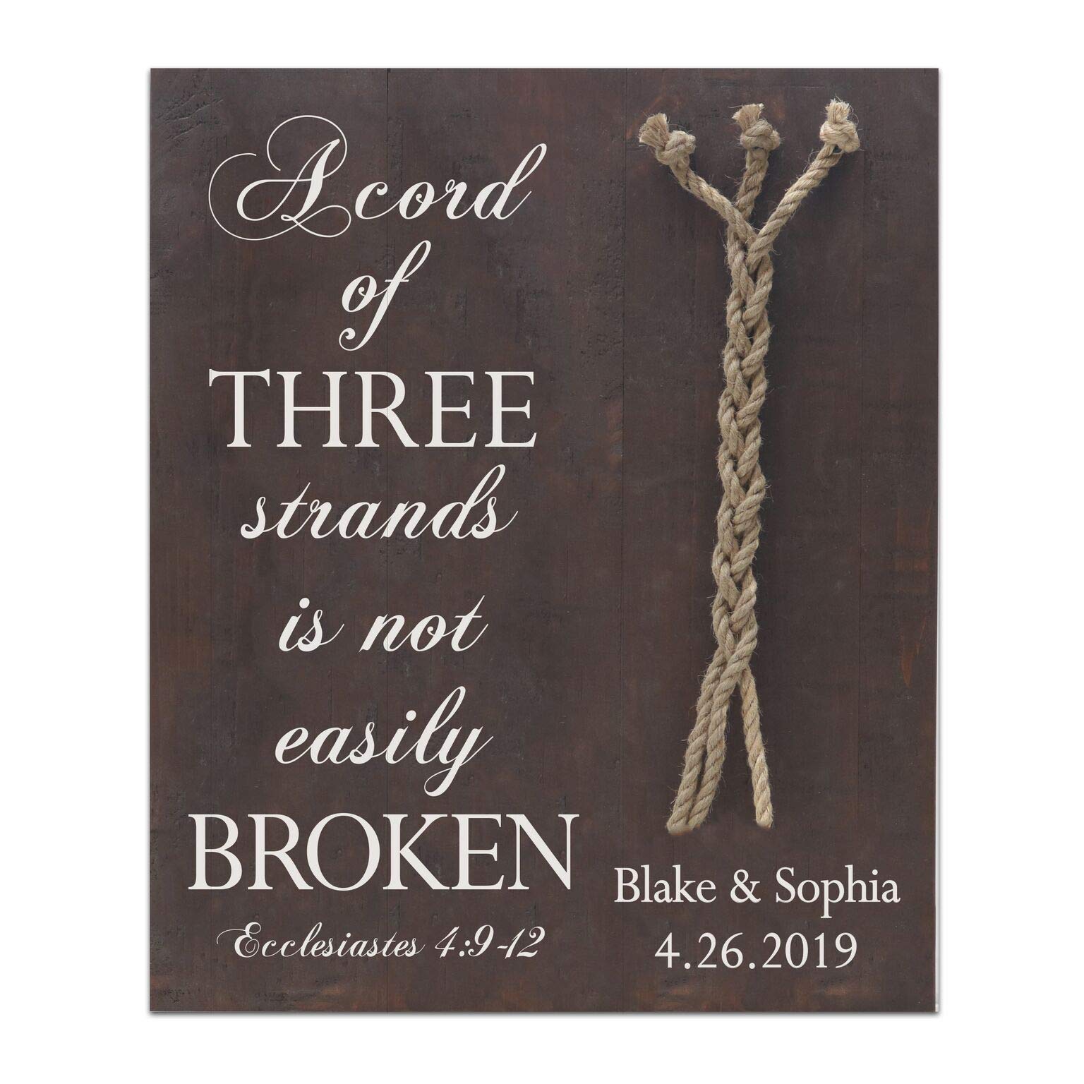 LifeSong Milestones A Cord of Three Strands Wedding Sign for him her Girlfriend Boyfriend Bride Groom Mr and Mrs Husband Wife Couple Lover (Walnut A)