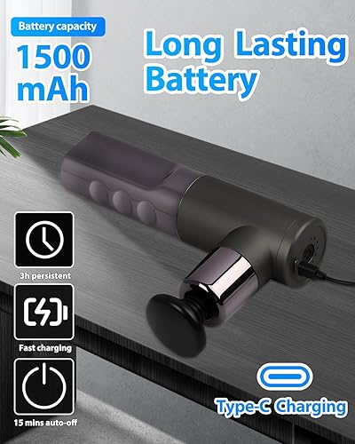 Miniatura 3 de Pistola de masaje de tejido profundo, masajeador de percusión para espalda y cuello con 6 velocidades, masajeador muscular inalámbrico para aliviar