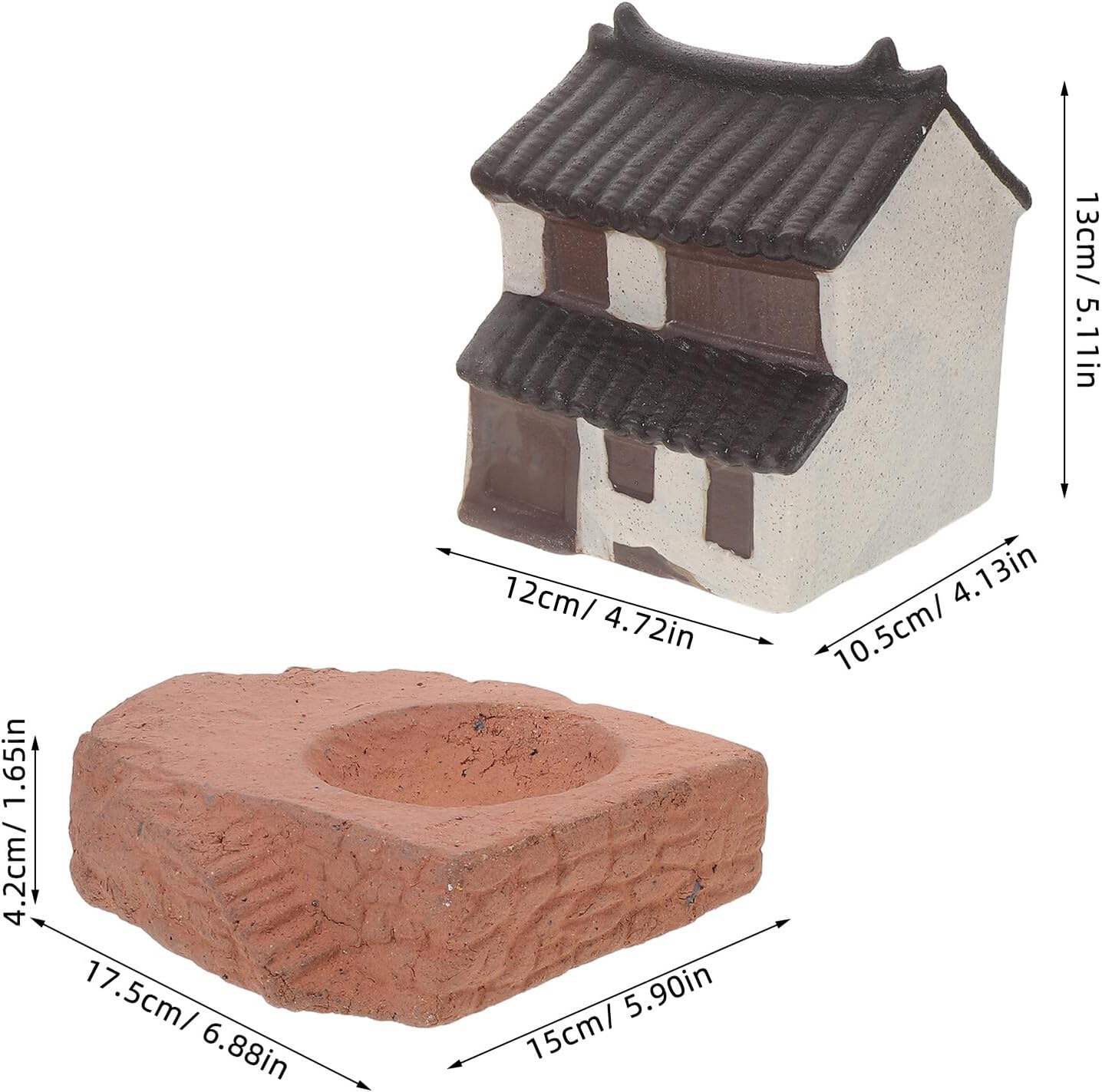 Toyvian Miniature Aquarium House and Vintage Chinese Architectural Model Micro Landscape Garden Decor with Water-Absorbing Stone for Fish Tank Bonsai Office Desktop Ornament