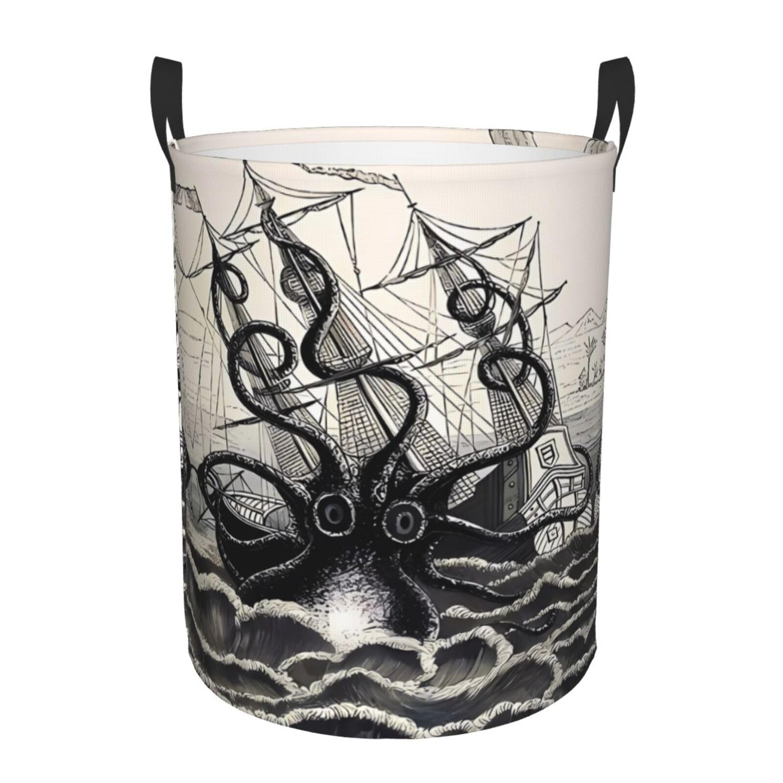 M Circular Hamper Sailing Pirate Octopus Print for Dirty Clothes