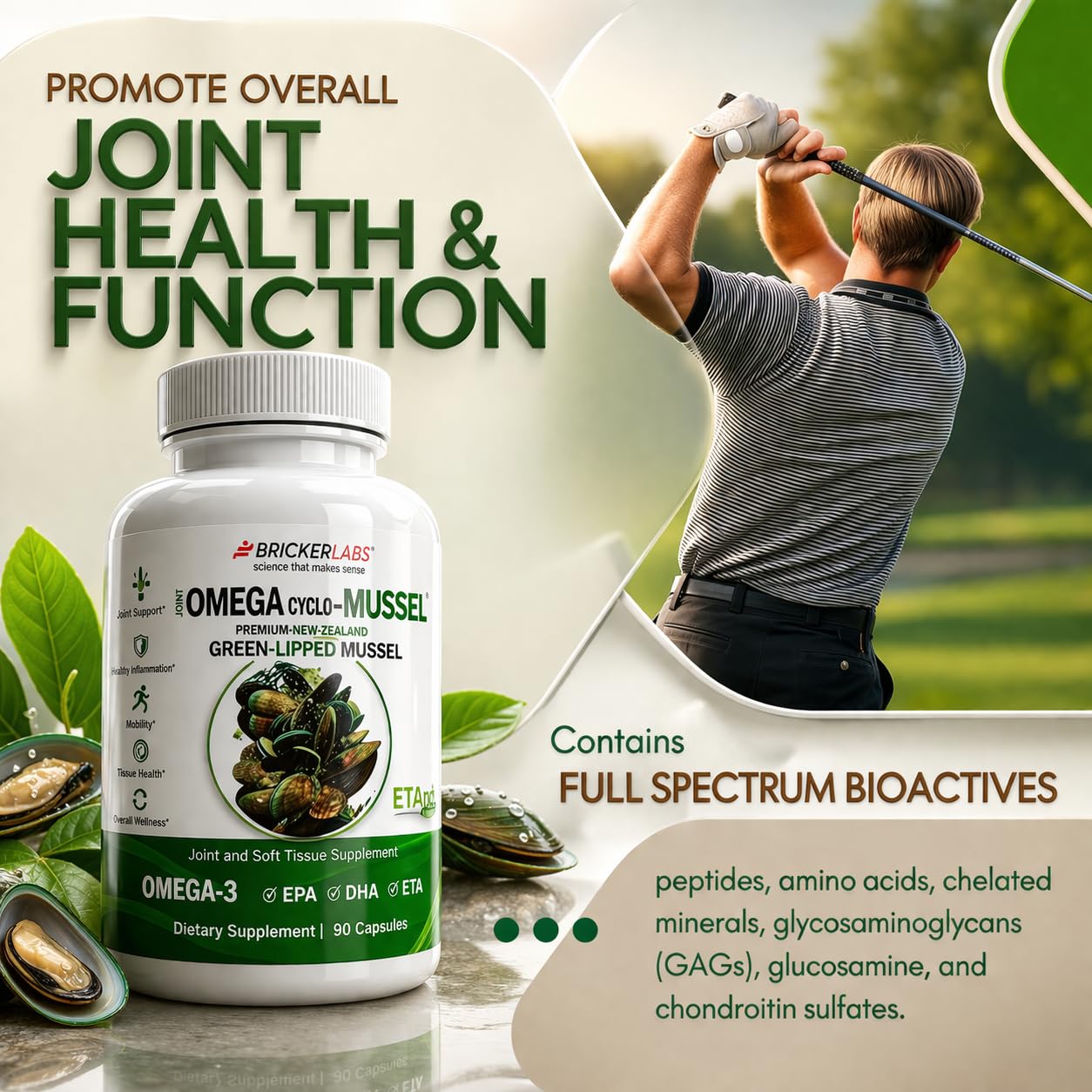 Bricker Labs Omega Cyclo - Mussel Joint Health Supplement, Premium New Zealand Green Lipped Mussel, Full Spectrum Omega Joint Supplements for Joint Health and Comfort, 90 Capsules — Amazon image 4