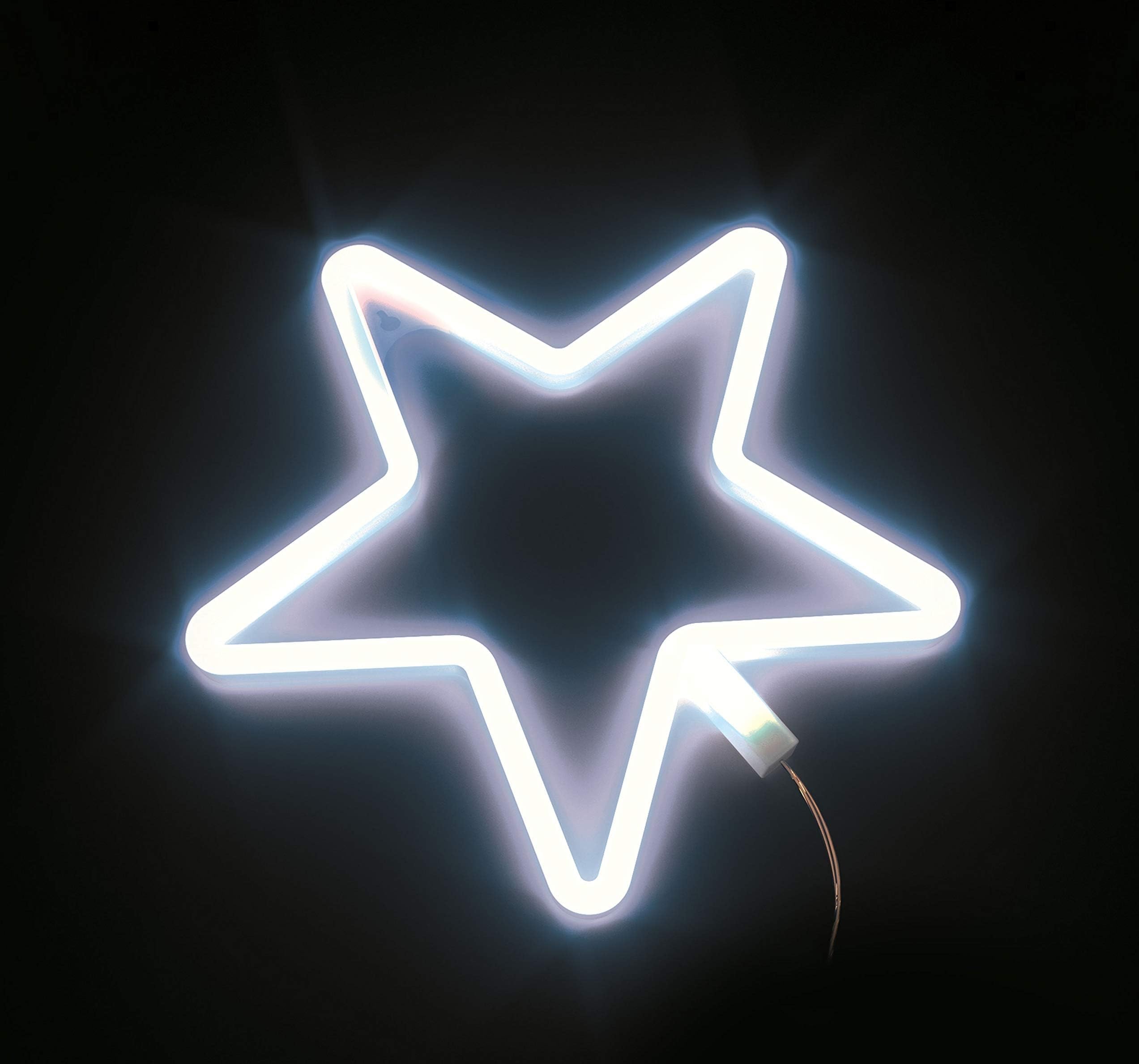 LED Neon Sign Night Light, Battery and USB Powered Signs Neon Lamp Decorative Neon Sign wall Lamp (Star, White)