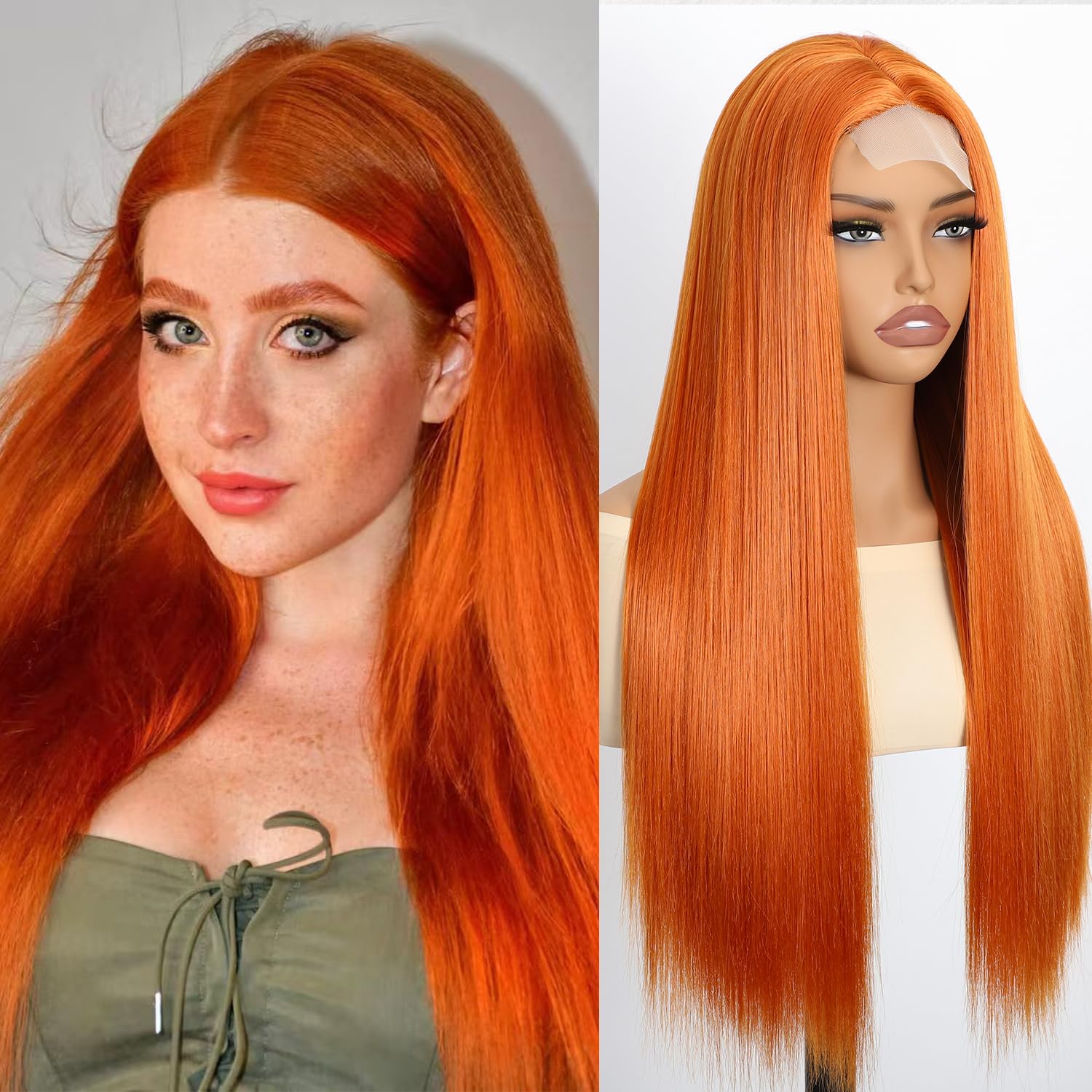 28 Inch Long Straight Honey Brown Wigs for Women, Heat Resistant Synthetic Hair Middle Part, Natural Looking Wig for Daily/Party/Cosplay