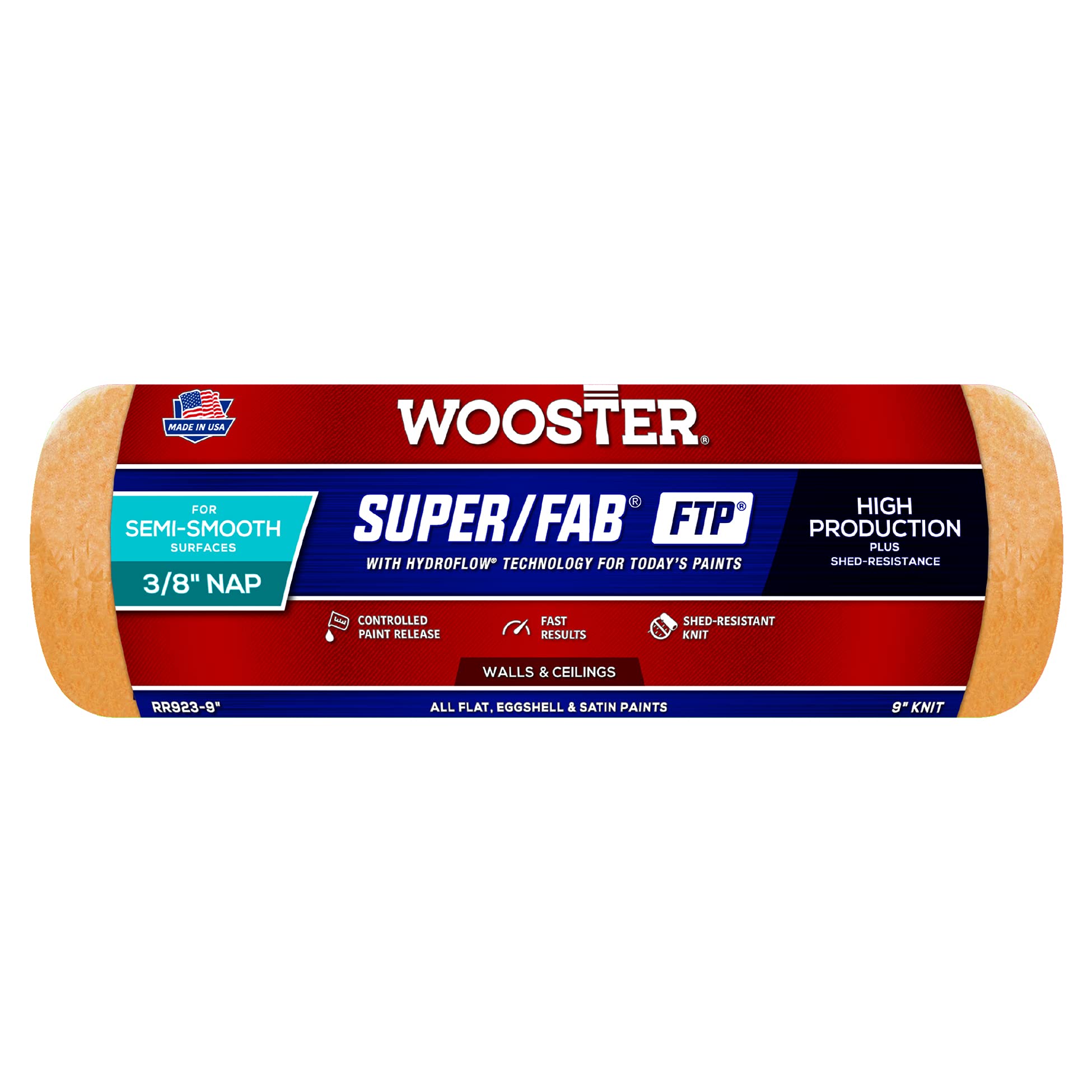 Wooster Brush No Color Rr923-9 Inch Super Fab Ftp Roller Cover, 3/8-Inch Nap