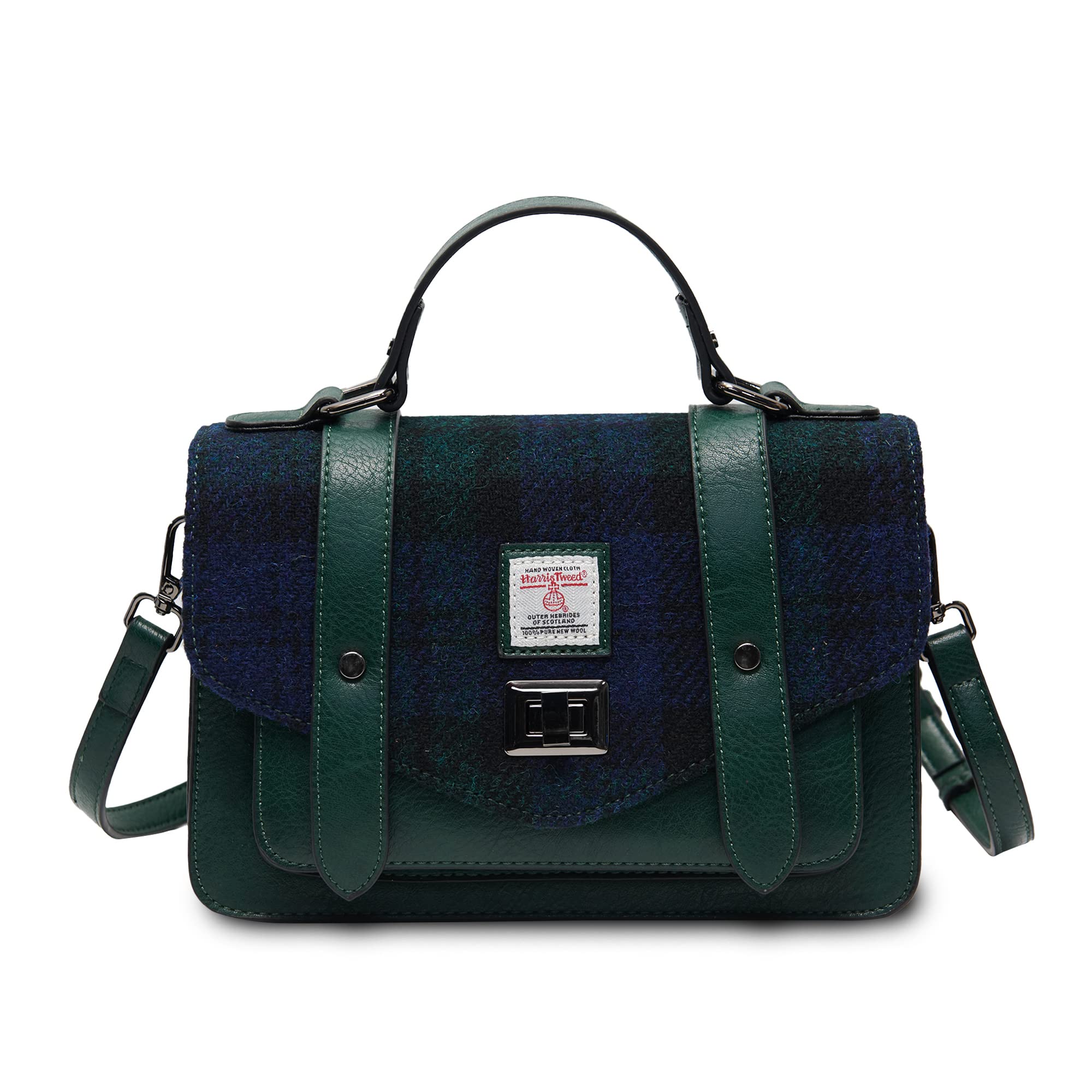 Islander Women's Medium Satchel Handbag - Black, 24x16x7cm - Harris Tweed Weave, PU Leather, Satchel, Unisex-Adults