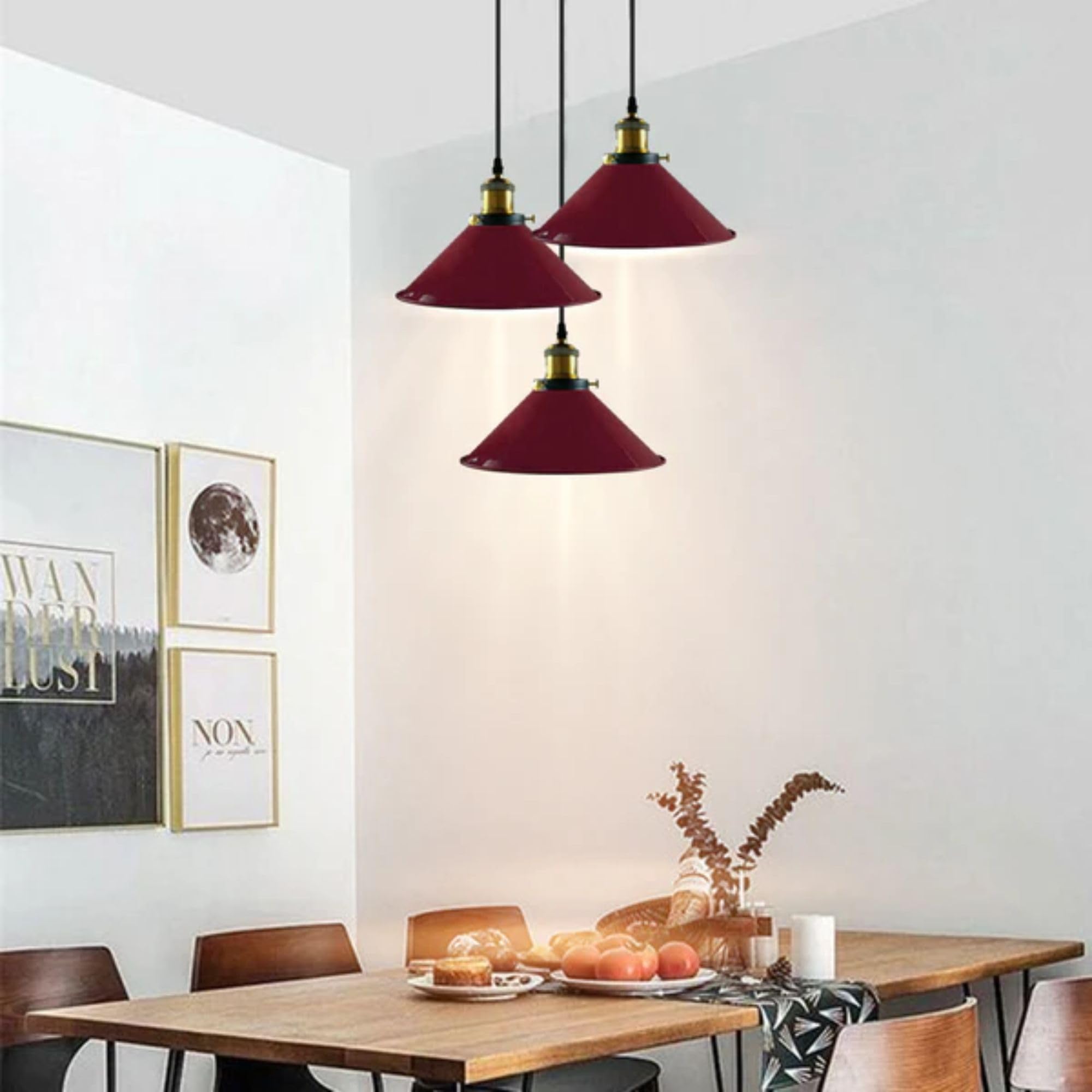 DC VOLTAGE Industrielle 3-flammige Deckenleuchte mit Kegelschirm Pendelleuchte für Küche, Restaurant, Bar, Balkon (Burgunder mit Zwiebel)