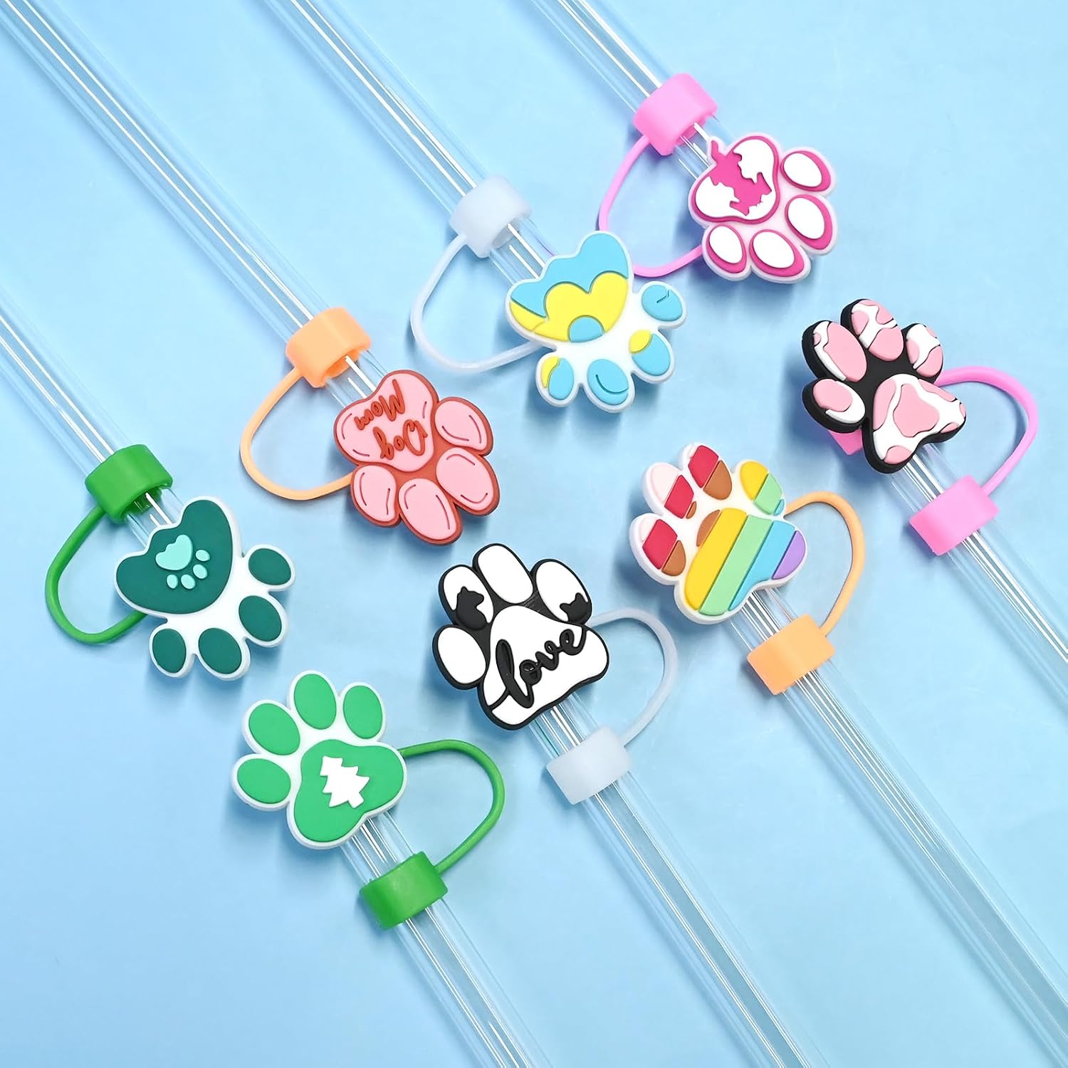 16 PCS Dog Paw Straw Covers Cap for Tumblers,10mm 0.4in Straw Topper for Stanley Cup 30&40oz Stanley Cups Accessories Gifts For Women Party Favors