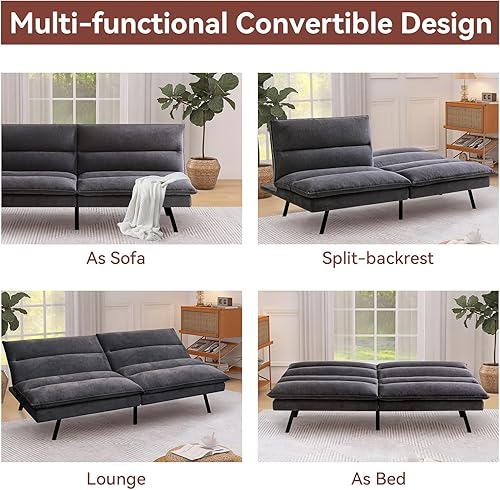 Miniatura 6 de Hcore Sofá cama futón, futón de poliéster, futón de espuma viscoelástica, sofá cama pequeño con respaldo dividido, sofá cama para espacios pequeños,