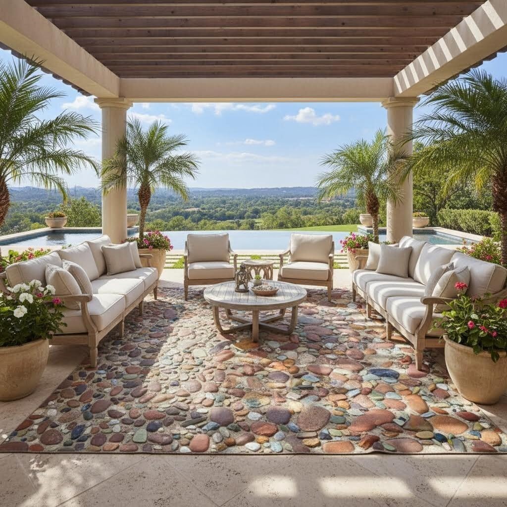 Seaside Bright Colorful Pebbles Modern Outdoor Area Rug for Patio Deck Backyard Waterproof Non Slip Thin Machine Washable Floorcover Rugs Pool Porch Balcony Garden Camping Art Decor Carpets 5x7