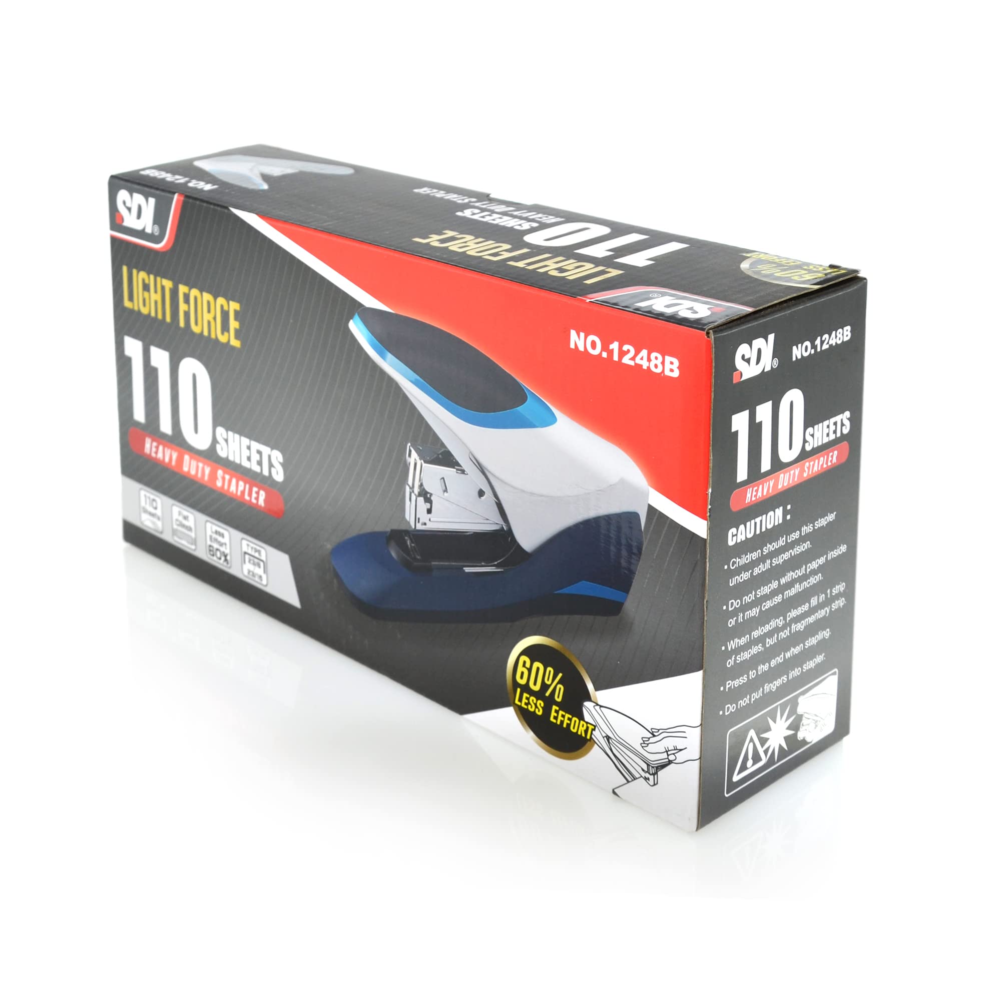 Grapadora de Gruesos LIGHT FORCE con Cuerpo Metálico - Ergonómica y de Gran Capacidad - Grapa Hasta 110 Hojas, 60% Menos Esfuerzo - Calidad SDI - Grapado Cerrado - by Office Box