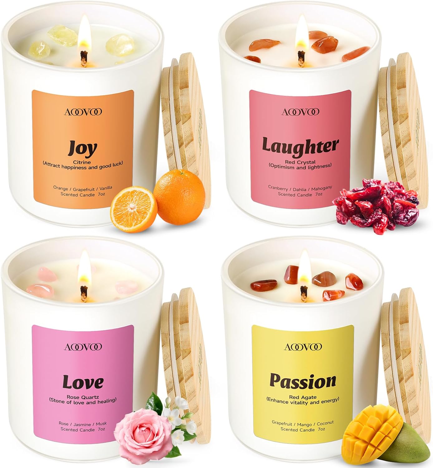 4 Pack Candles for Home Scented, 28 oz 200 Hour Burn, Aromatherapy Candle with Crystals