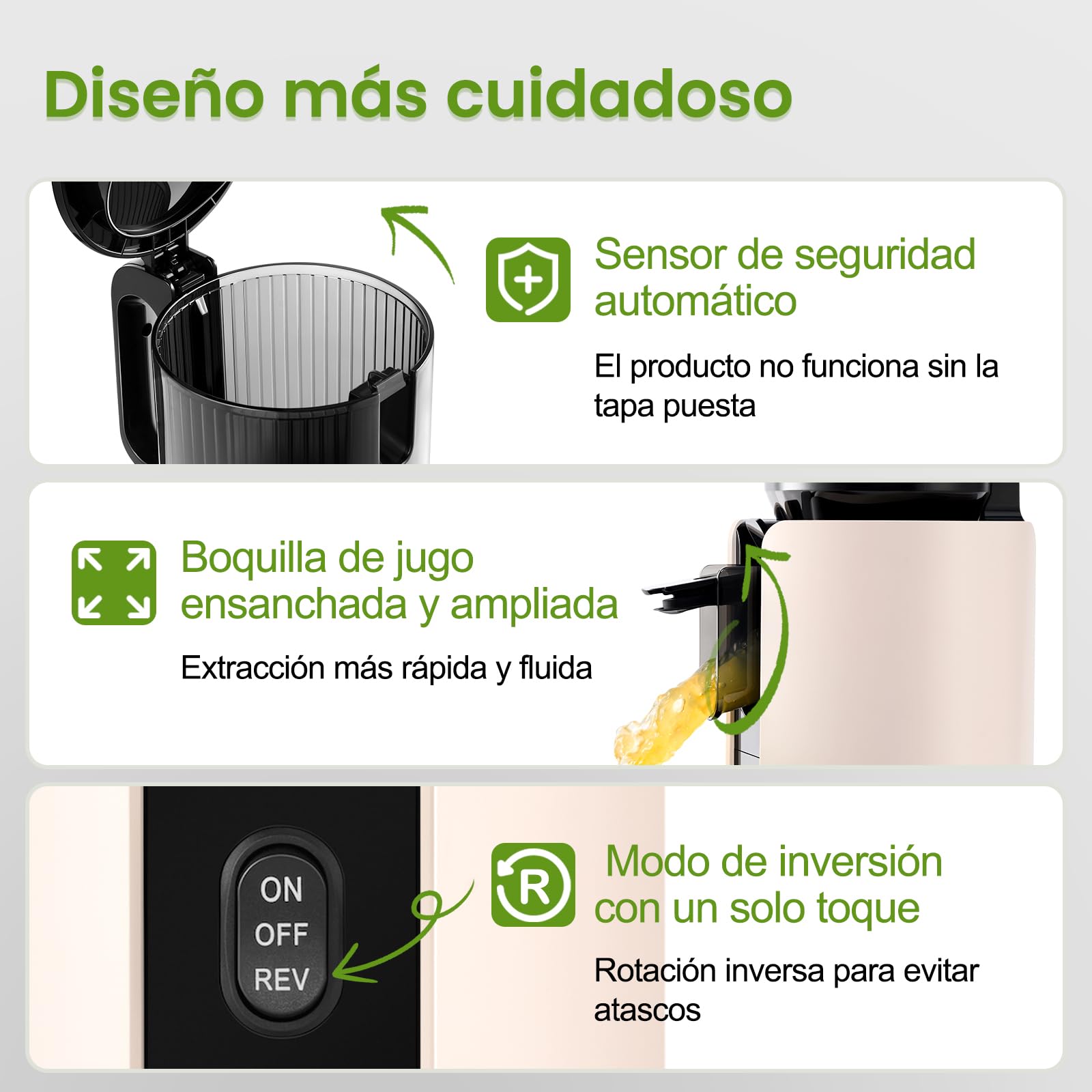 Ventray Extractor de Zumos Slow Juicer | Prensado en Frío con Apertura Ancha de 120mm para Frutas y Verduras Enteras | Sistema de Doble Filtrado | Fácil Limpieza | 250W | Sin BPA - Marfil