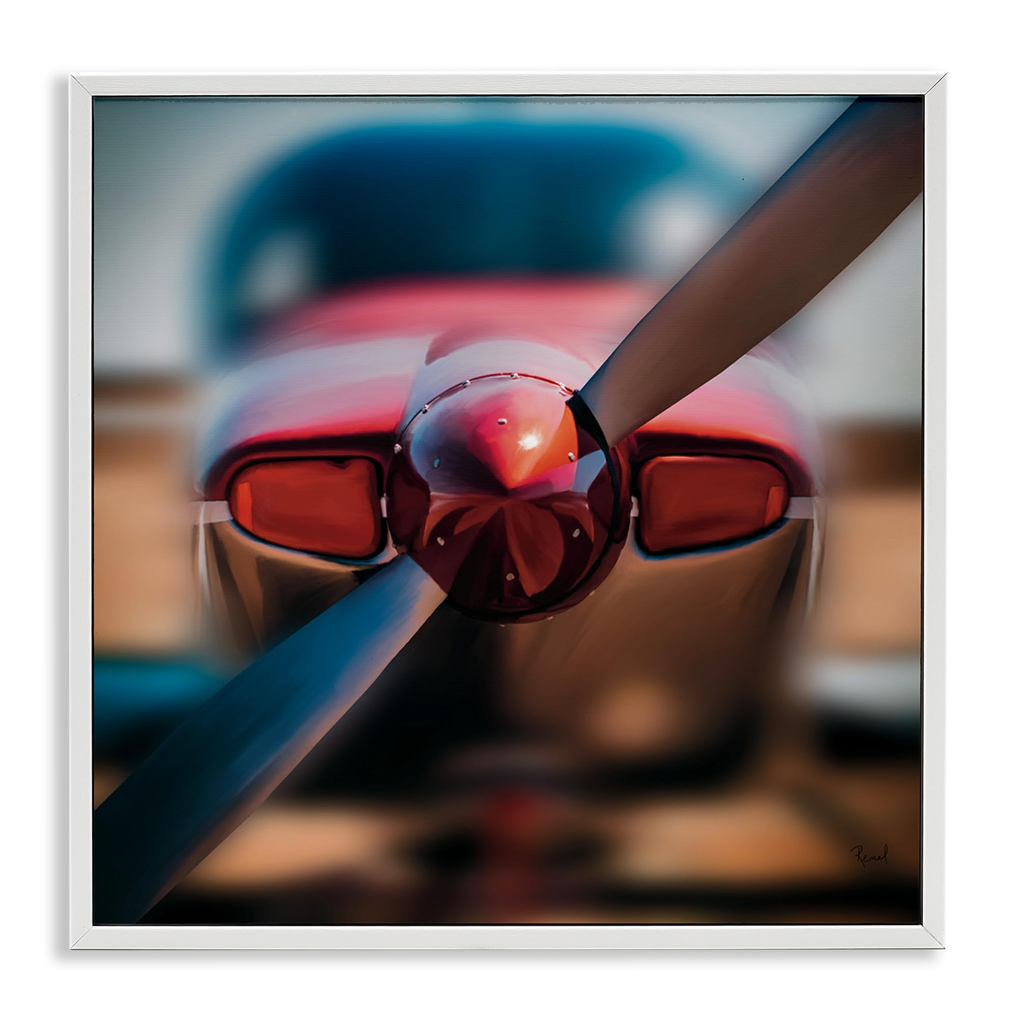 Stupell Industries Coastal White (Textured) 'Red Aircraft Propeller', Framed Giclee Art, White, 24 X 24 Inches, Easy To Hang And Sturdy, Made In Usa, By Renel Peters