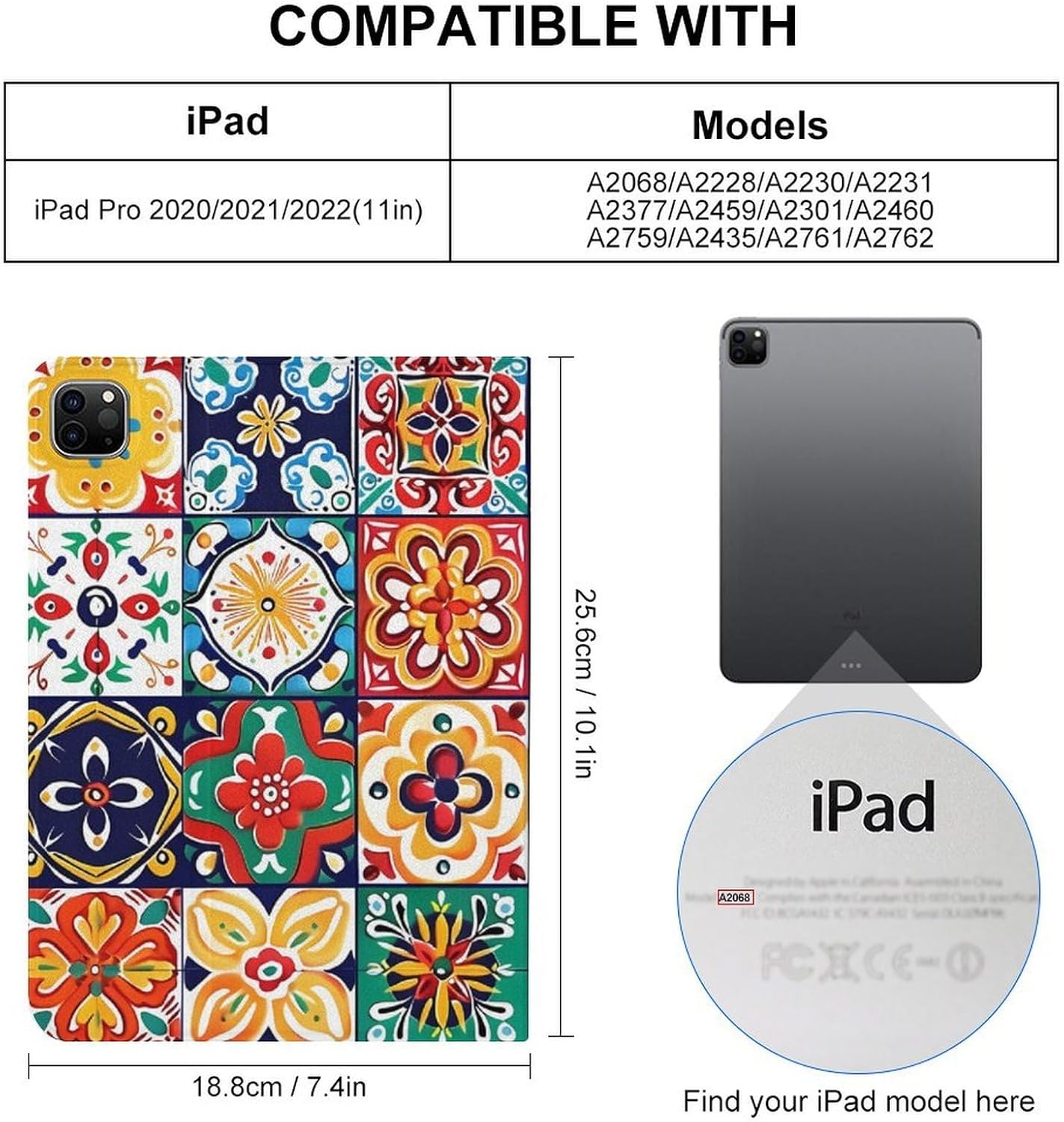 Mexican Talavera Italian Pottery Printed Case Trifold Stand Protective Cover Compatible with IPAD Pro 20/21/22(11in)
