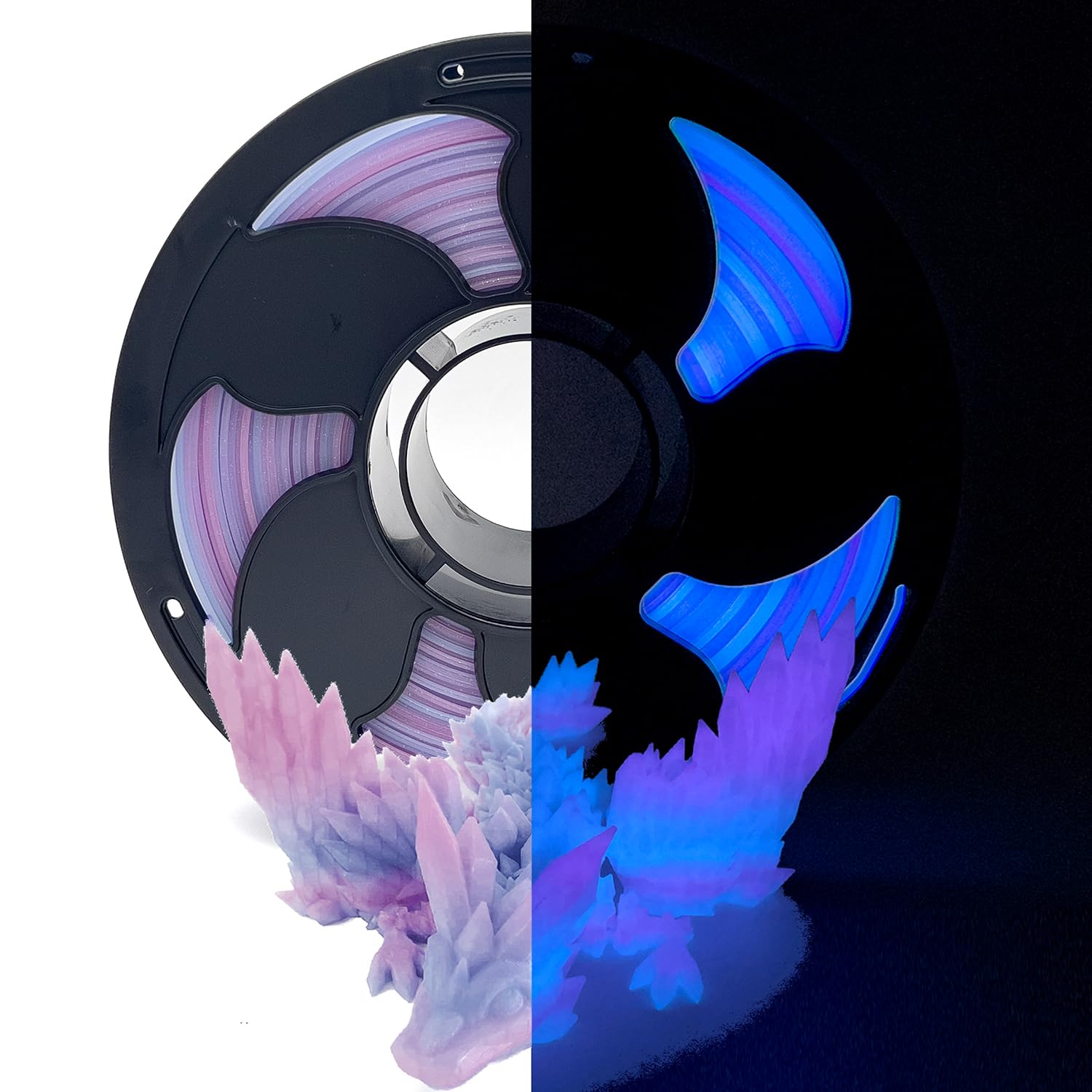 Glow Gradient in The Dark Blue Pink Rainbow PLA Filament 1.75mm for 3D Printer, PLA 3D Printing Filament 1kg (2.2lbs) Spool Beginner Friendly Fit Most