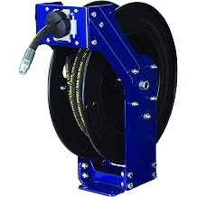 Groz Retractable Oil Hose Reel, 1/2 in. NPT x 33 ft, 2000 PSI Dual Arm Steel Reel with Cassetted Spring, Multi-Position Ratchet, 8-Position Guide Arm for Shops and Service Trucks 47971