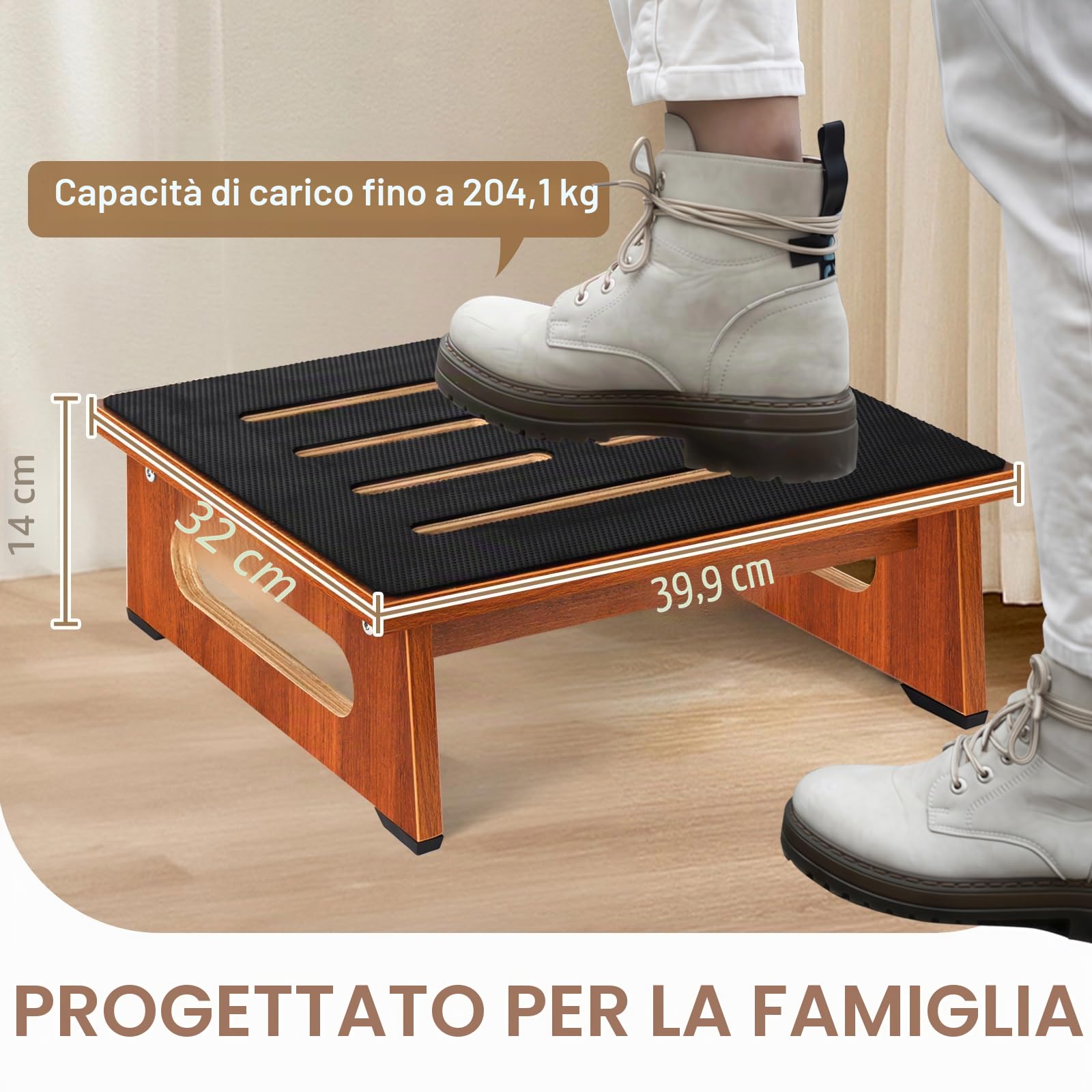 Uno sgabello in legno per adulti e anziani con rivestimento in gomma antiscivolo, per interni ed esterni, 450 Ib, supporto portatile in legno per bagno, cucina, comodino e altro ancora (noce)