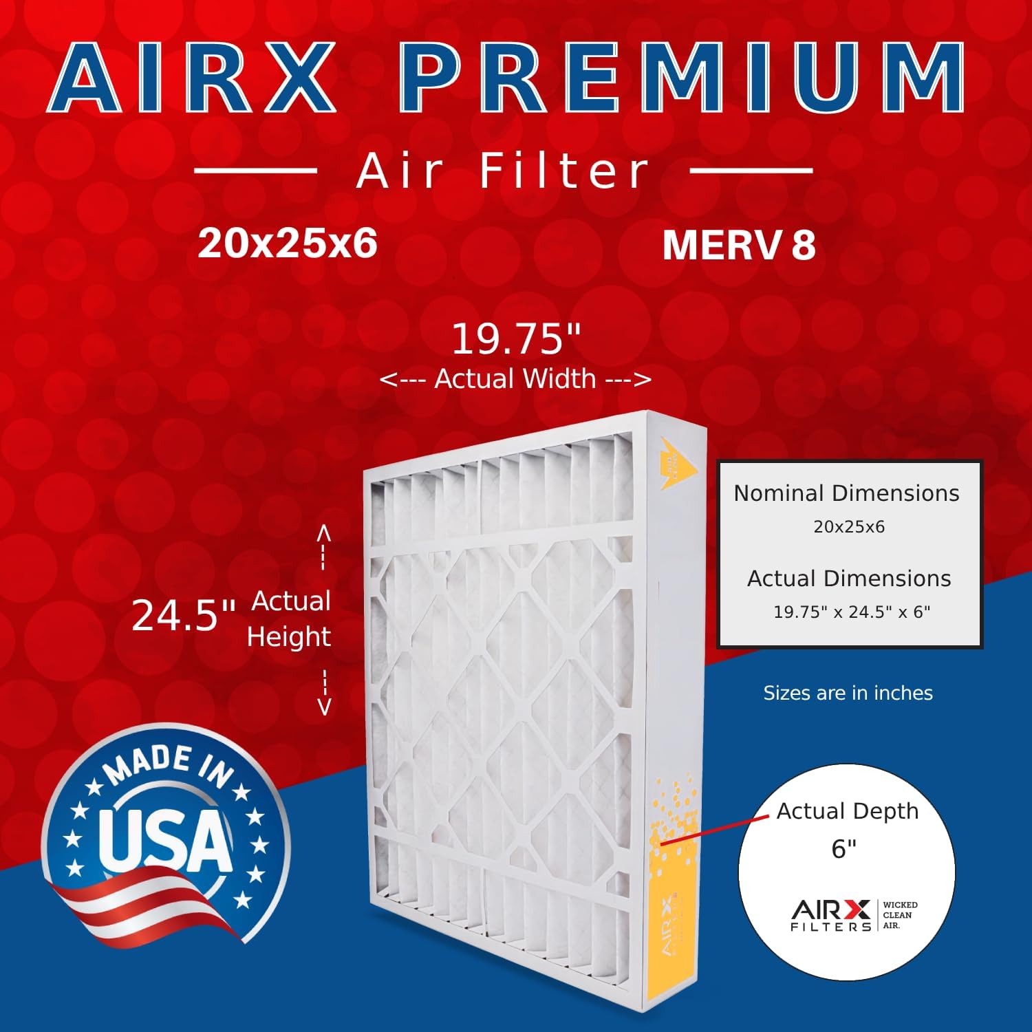 AIRx Filters 20x25x6 Furnace Filter MERV 8 Pleated Air Filter, Compatible with Aprilaire 201, For HVAC Systems, Reduces Dust & Allergen Buildup, 1-Pack