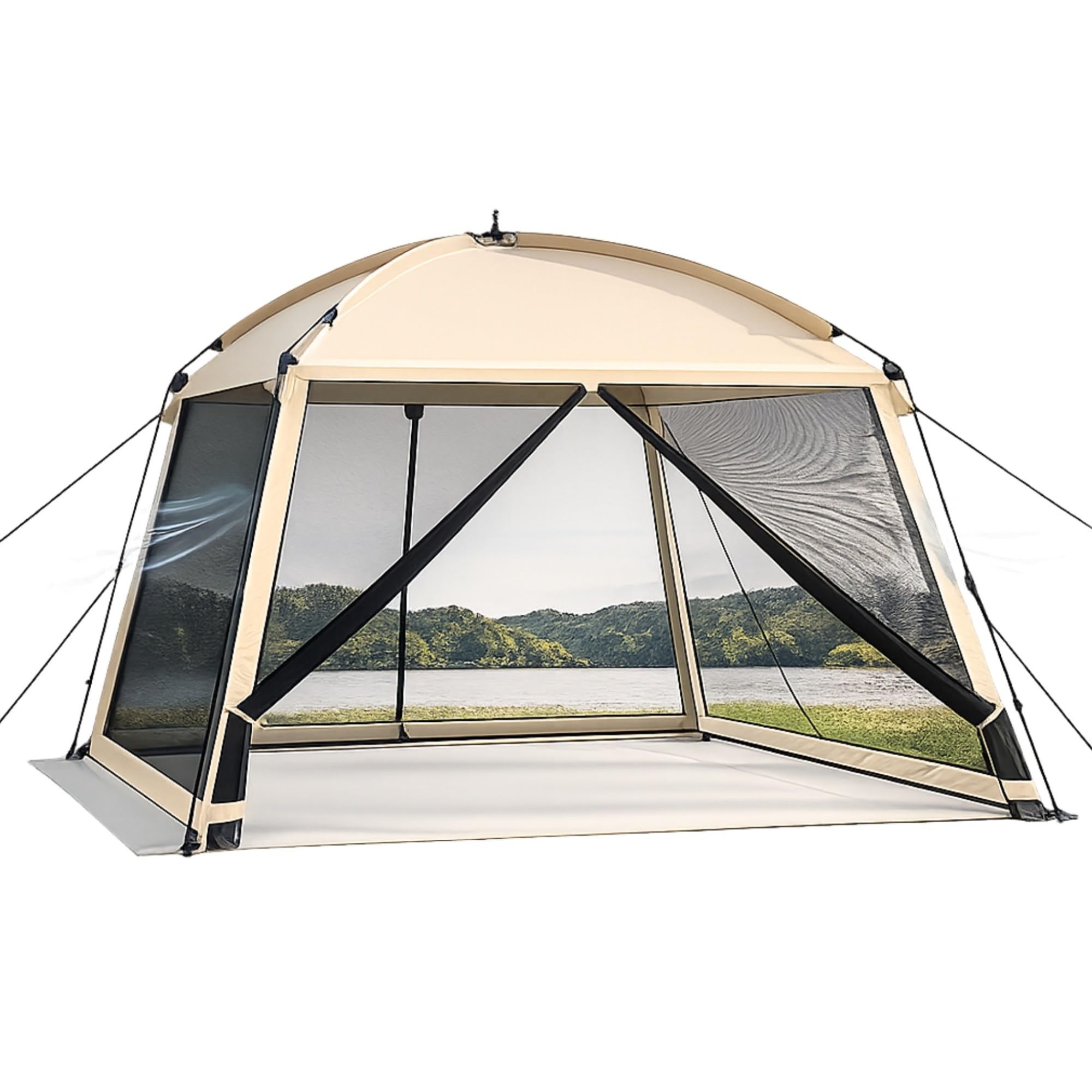 Gazebo da Campeggio con Zanzariera, Ampio Riparo da Esterno con Tetto Completo, Ventilazione a Rete 360°, Montaggio Rapido, Gazebo Anti-Insetti per Campeggio, Giardino, Barbecue e Picnic