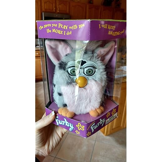 FURBY SILVER WITH BLACK SPOTS AND PINK TUMMY, PINK INNER EARS MODEL 70-800