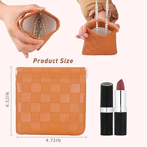 Miniatura 3 de Juego de bolsas de maquillaje pequeñas para monedero, organizador de lápiz labial de monedas, A cuadros