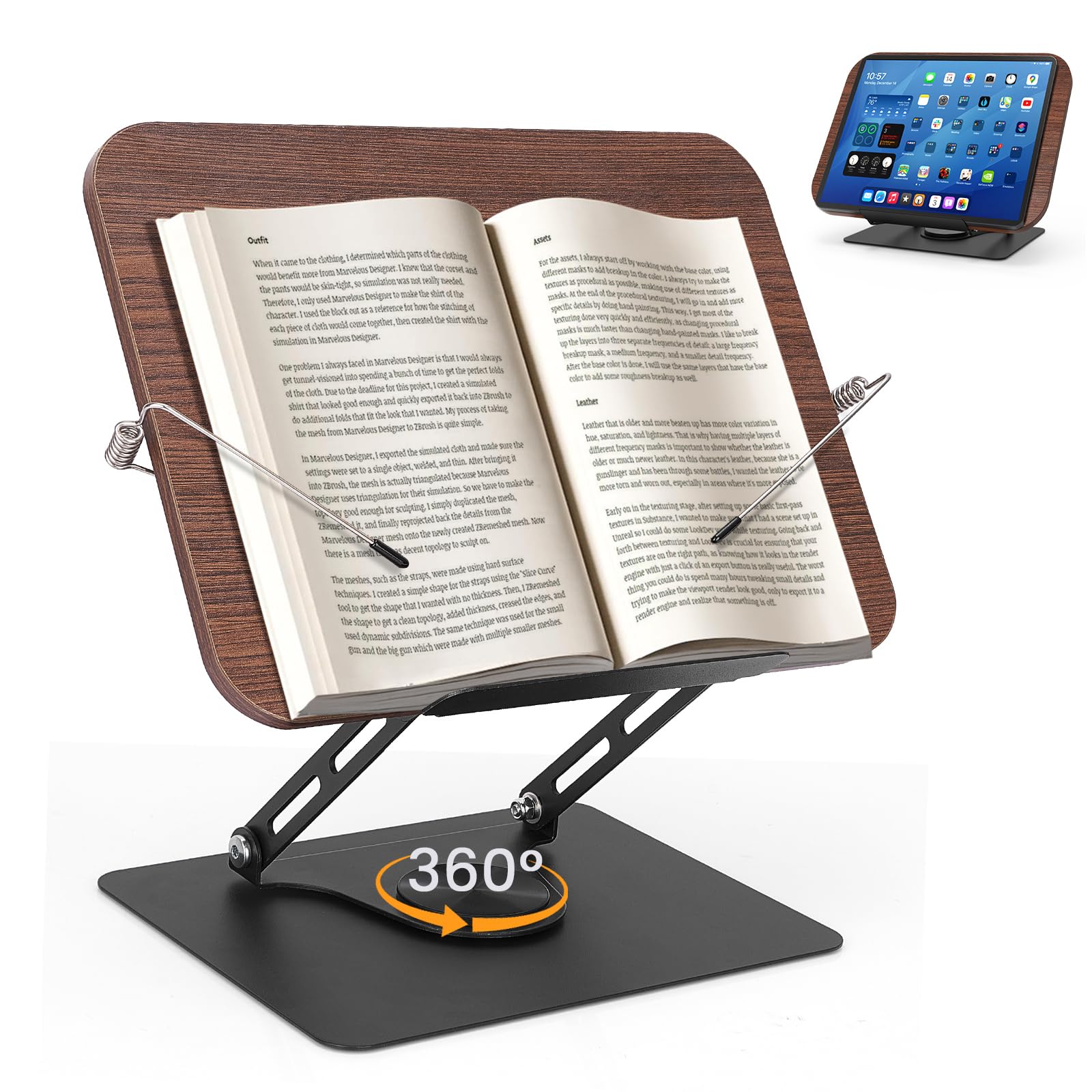Supporto Per Libri Regolabile Con Base Girevole 360°: Leggio Pieghevole Da Cucina Con Clip Per Pagine, Mani Libere