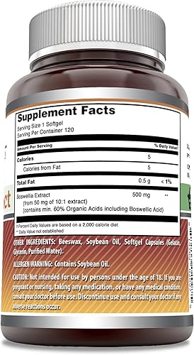 Miniatura 2 de Amazing Formulas Boswellia Extract 500 mg 120 cápsulas blandas Suplemento  Sin OMG  Sin gluten