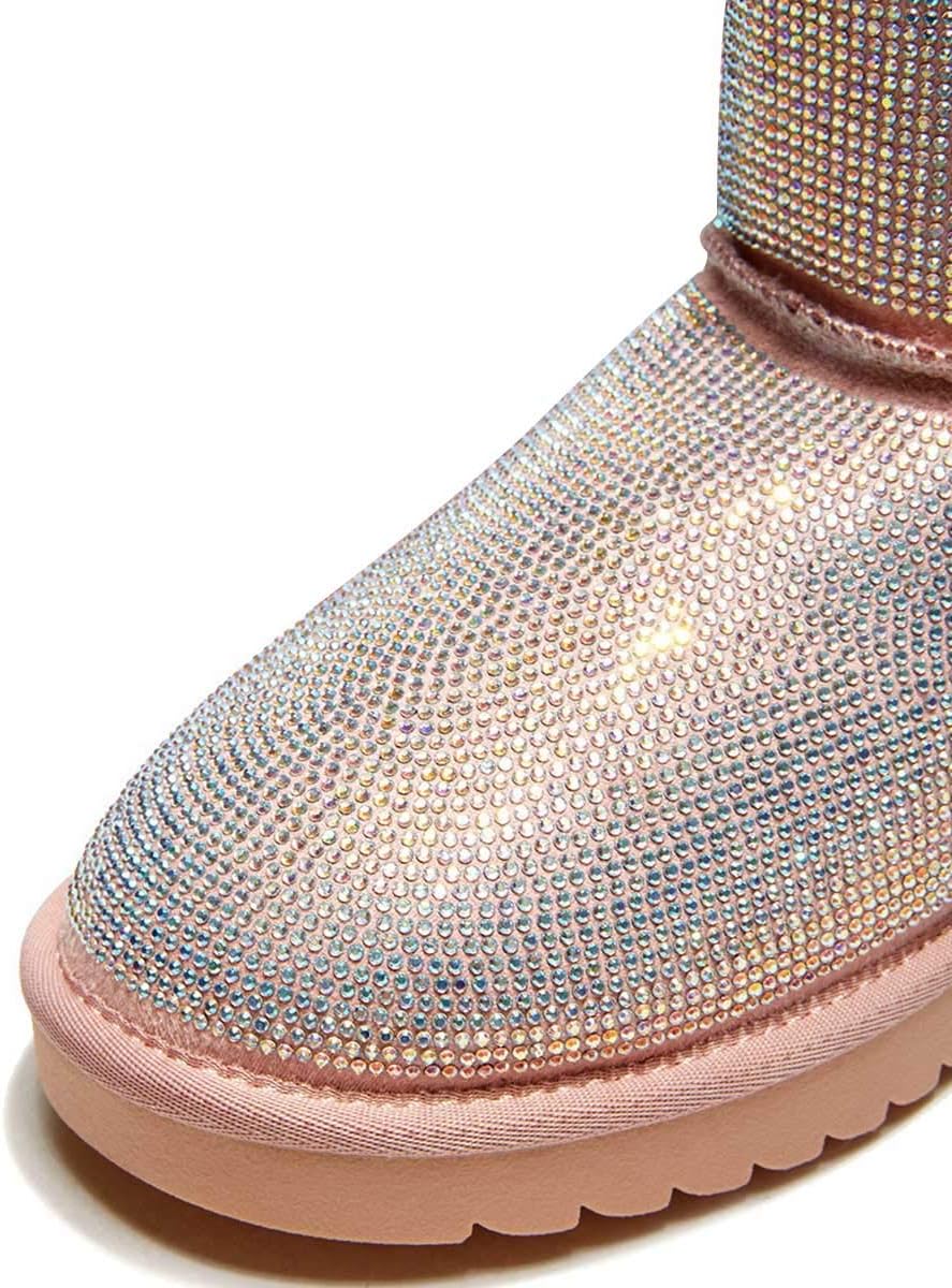 FSJ Women's Chic Slip On Snow Boots Round Toe Fur Lined Warm Flats Short Booties Comfy Winter Shoes Size 4-15 US