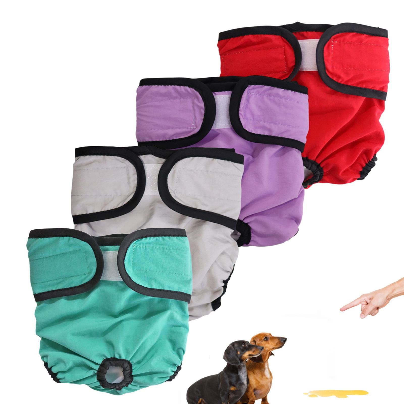 Pañales para perra para el ciclo de calor, 4 unidades con diseño ajustable, pañales reutilizables para mascotas, color brillante, y cómodo, a prueba de fugas para cachorros y adultos Pologmase