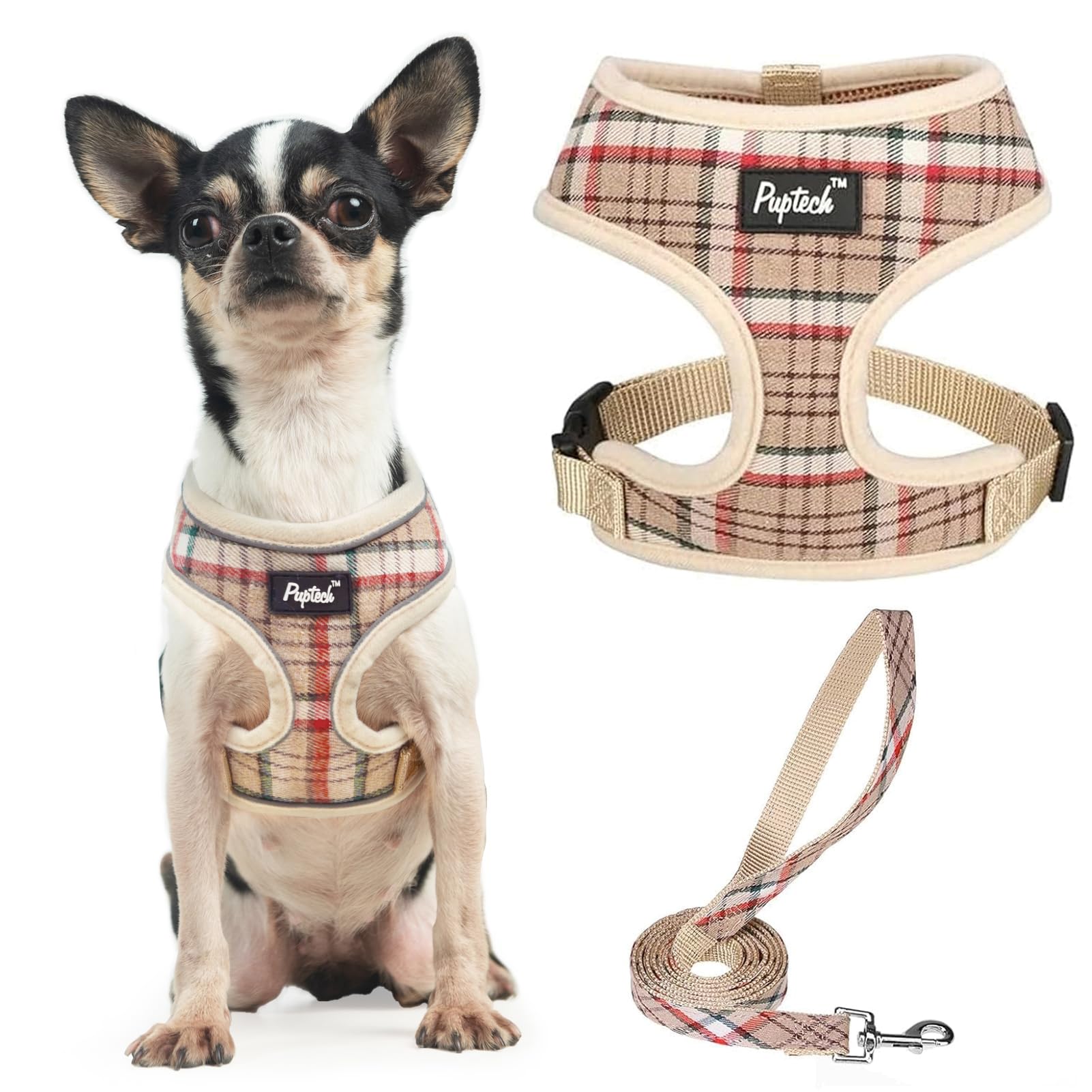 PUPTECK Dog Harness Small Dog Soft Mesh Pet Puppy Cat Comfort Padded Vest No Pull Harnesses and Leash Set