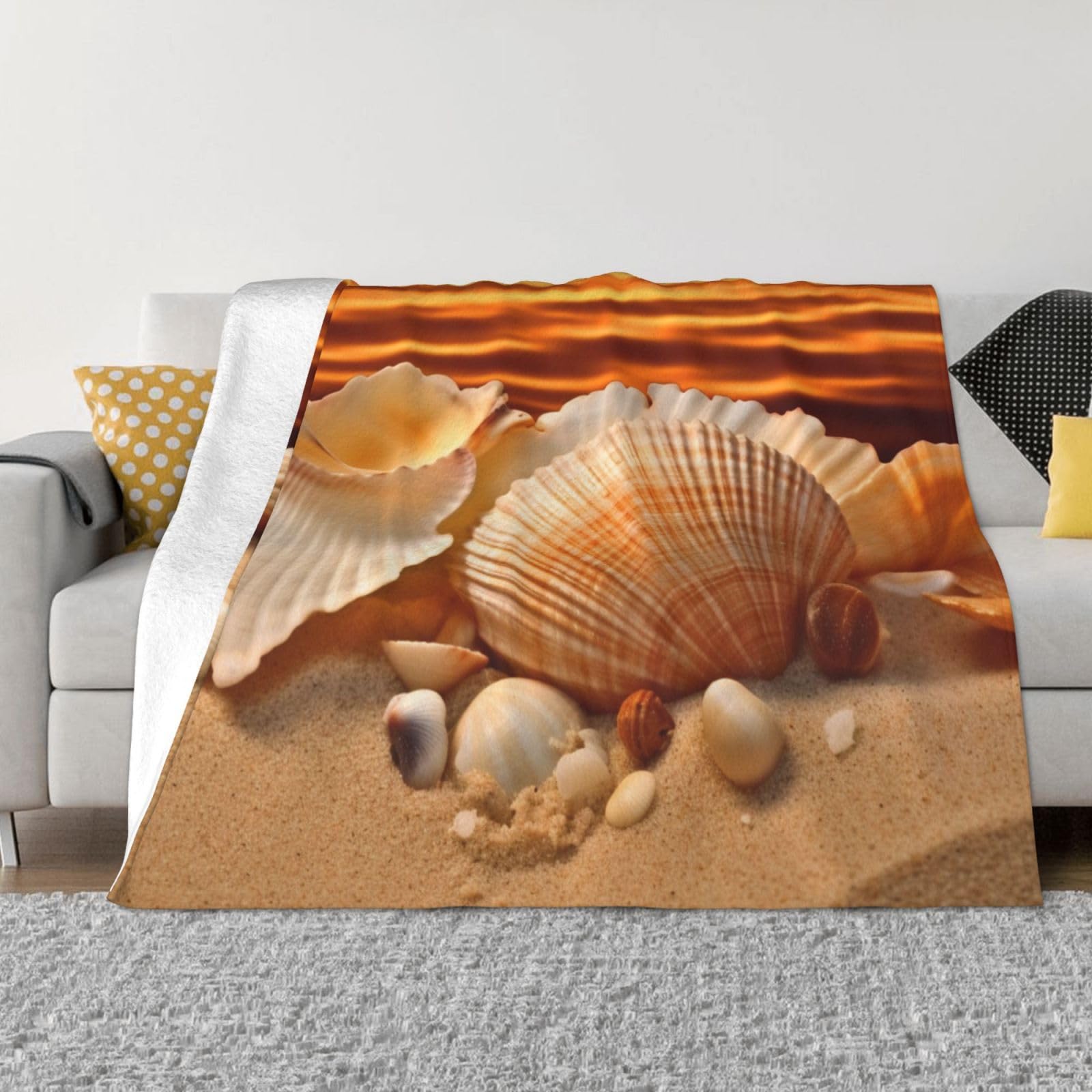 Couverture polaire coquillages 152x127 cm en flanelle de canapé douce