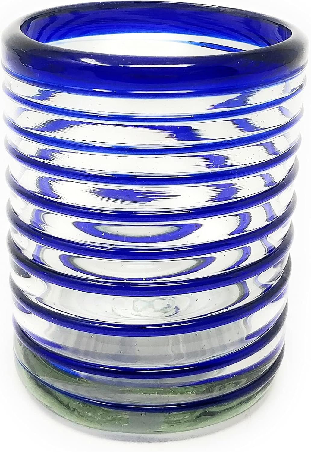 Dos Sueños Hand Blown Mexican Drinking Glasses – Set of 6 Tumbler Glasses with Blue Spiral Design (10 oz each) …
