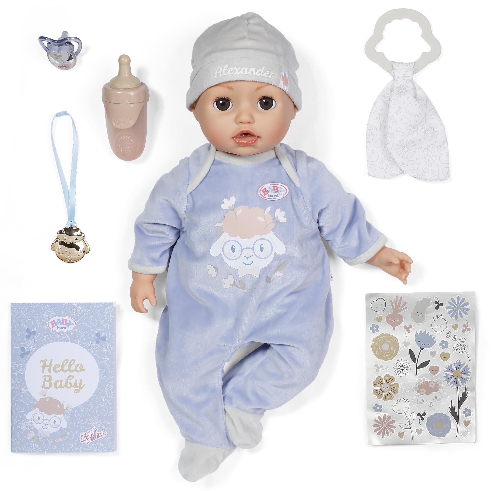 BABY Born Alexander 43cm, weiche 43cm große Puppe mit 7 elektronischen Funktionen und Sound für Kinder ab 3 Jahren, inkl. Zubehör