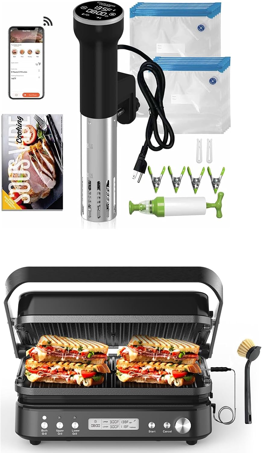 Suvee Cooker Kit & 5 in 1 Smokeless Indoor Grill & Griddle with Meat Thermometer, PFAS Free Ceramic Nonstick