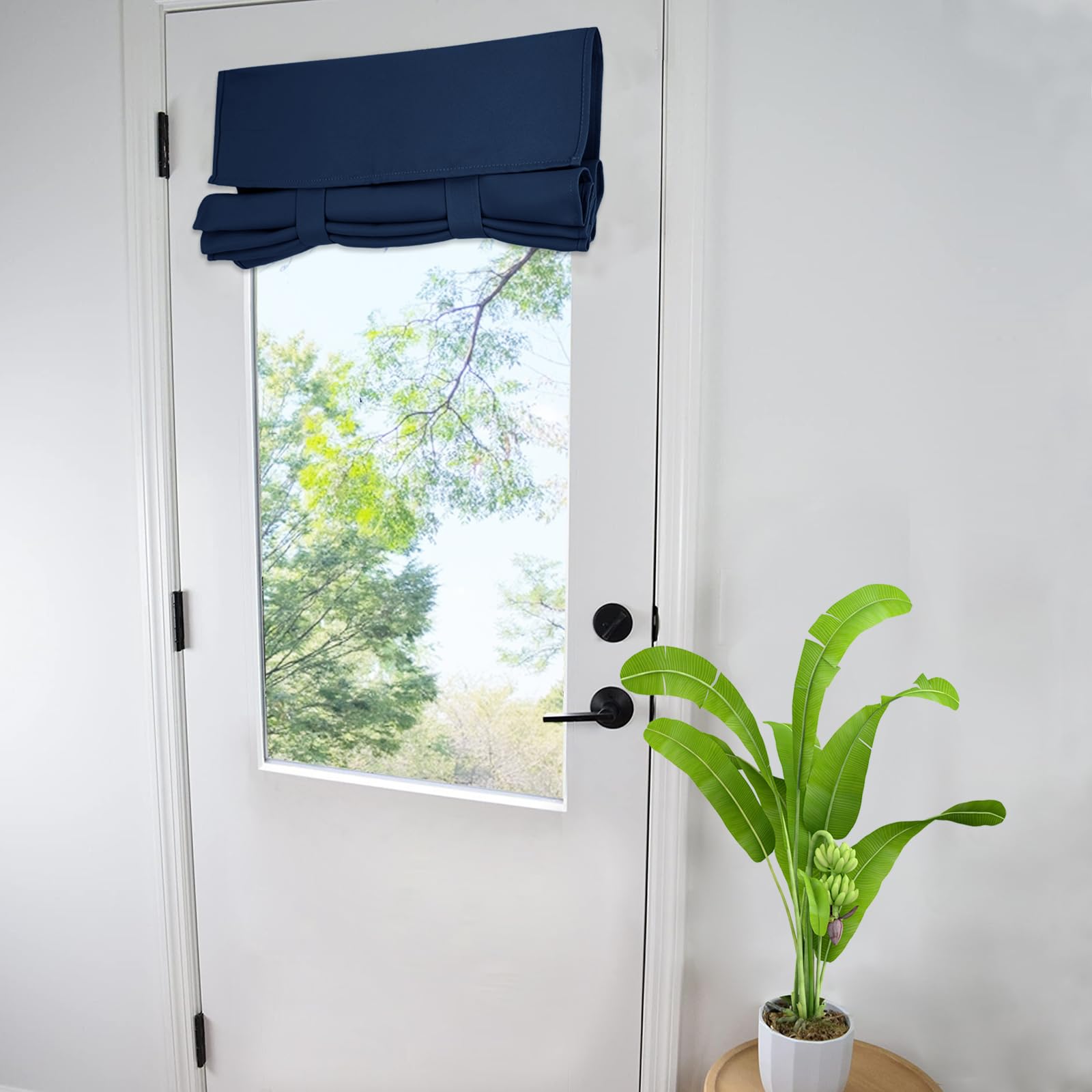 WdFour Small French Door Curtains with Silky Feel Thermal Insulated Noise Reducing Blackout Curtains for Glass Door Office (Navy Blue, 25W x 40L,1 Panel)