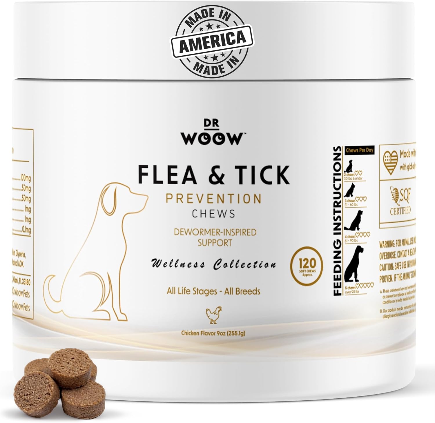 Dog Flea & Tick Prevention Chews – Daily Defense Supplement for Parasites, Gut & Immune Support – Natural Formula Soft Chews – Made in USA – Dr. Woow (120 Ct)