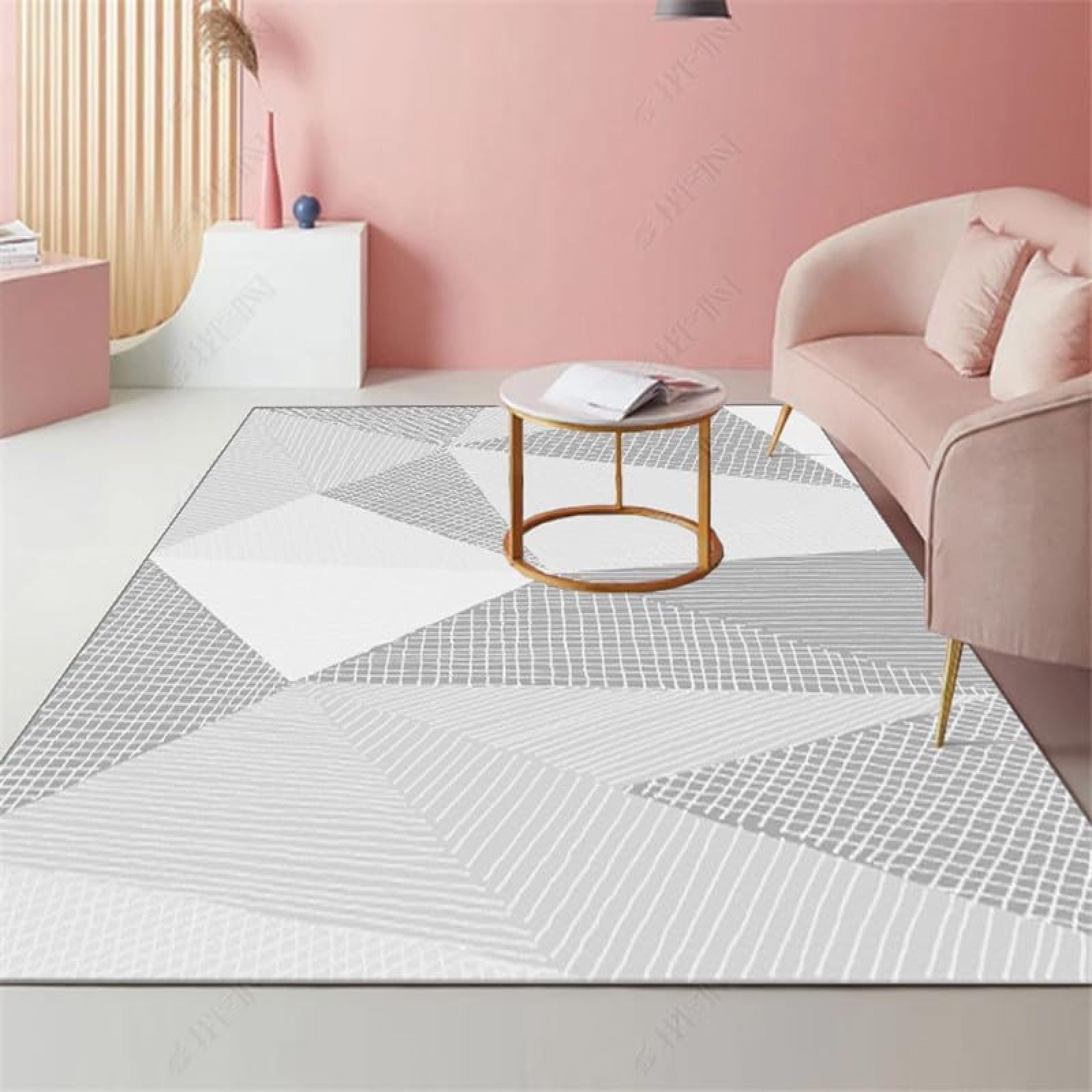 Tapis de salon gris géométrique 200 x 250 cm aux finitions soignées et élégantes