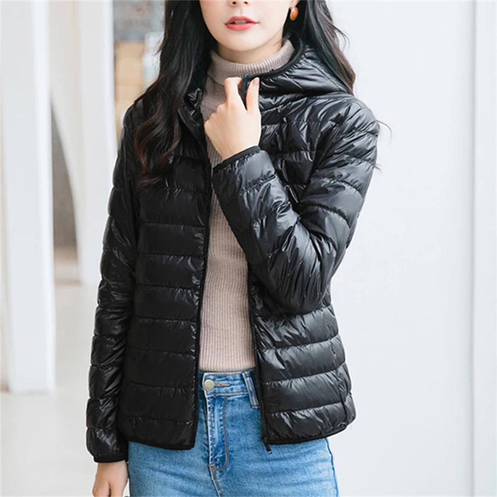 Chaqueta De Plumón De Pato Ligera Para Mujer - Abrigo De Plumas Con Capucha De Invierno Cálido, Tela Acolchada Para Mujer Para Niñas