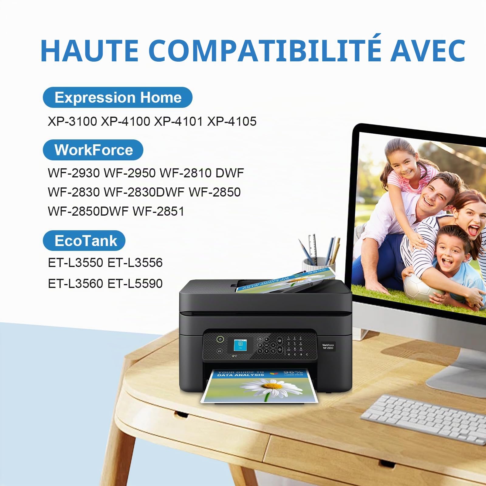 C9344 Boîte de maintenance d'encre pour C12C934461 Remplace Eps XP-3100 XP-4100 XP-4101 XP-4105 Workforce 810DWF WF-2830DWF WF-2850DWF WF-2930 WF-2950 WF-2851 L35500 L559. 0 (4 paquets)
