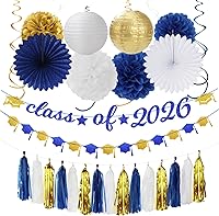 Vista 30 de Black Gold Graduation Party-Decorations Garland - 36pcs Congrats Grad Class 2026 Banner,Hat Hanging Streamers,College High School Congratulations