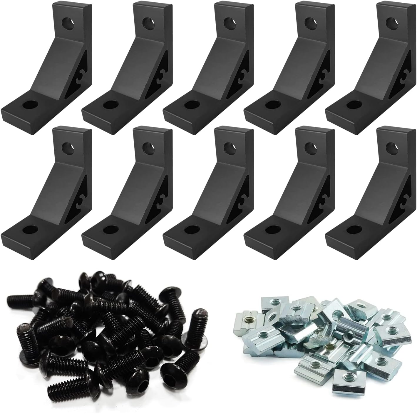 10 Sets Heavy Duty 2020 Aluminum Extrusion Corner Bracket 20 Series V T Slot Hardware L Angle Connector with Slide Nut Bolts Screw for 2020 8020 2040 Extruded Aluminum Profile