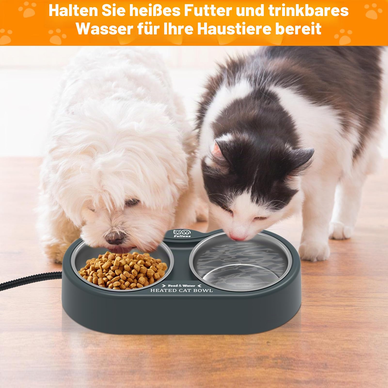 Beheizter Katzennapf im Winter, beheizter Futternapf für den Außenbereich mit doppeltem Edelstahlnapf, 652 ml, beheizter Wasser-Futternapf für Katze, Haustier, thermischer Futternapf bietet
