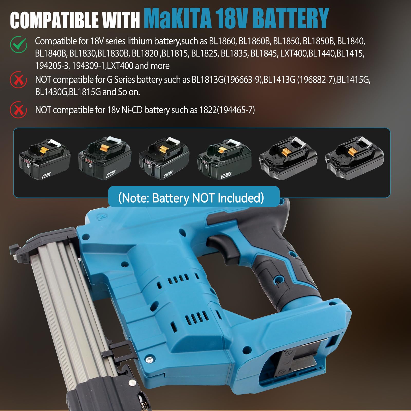 Clavadora inalámbrica compatible con batería Makita de 18 V, pistola de clavos eléctrica 2 en 1 mejorada para mejorar el hogar, carpintería, con 1000 clavos y 1000 grapas