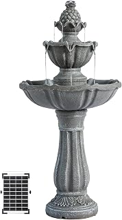 XBrand 36.2" 2-Tier Solar Outdoor Water Fountain - Freestanding Garden Bird Bath, Classic Gray Resin Design